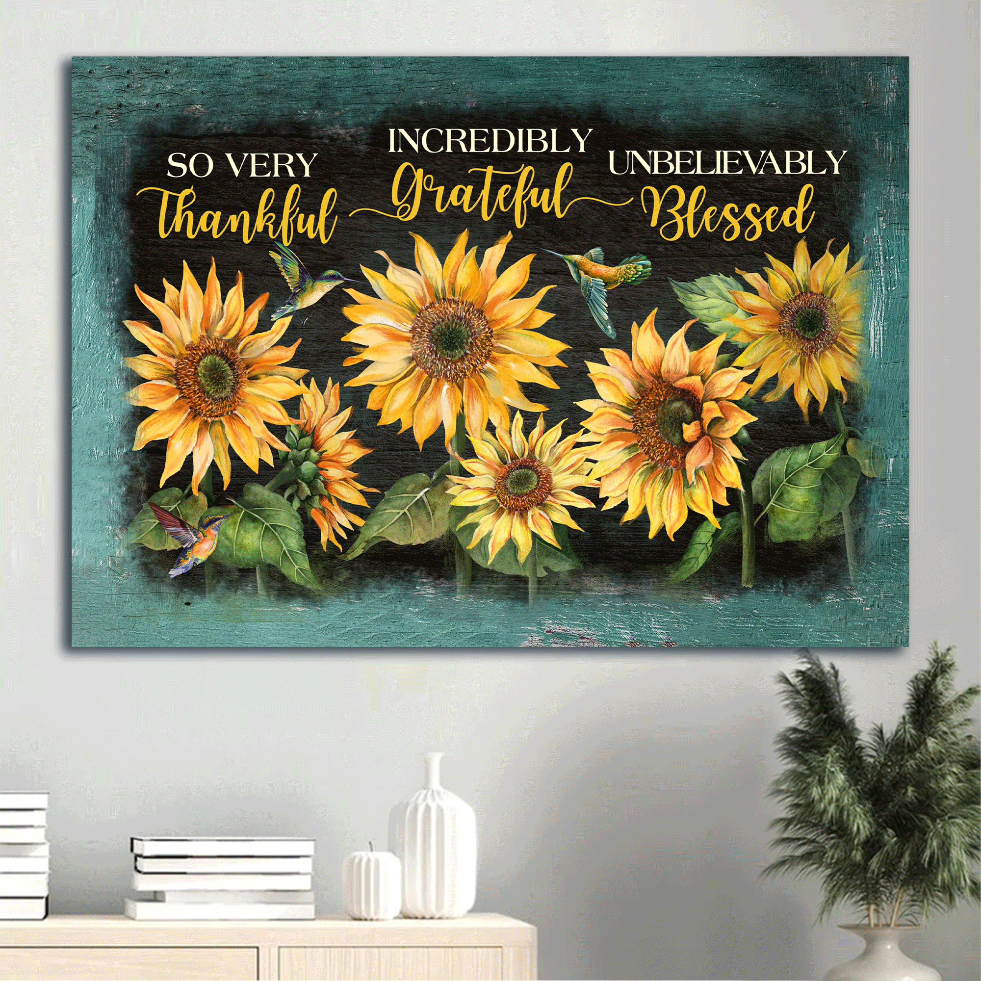 Jesus Landscape Canvas - Sunflower, Hummingbird Canvas - Gift For Christian - Thankful, Grateful, Blesses Canvas