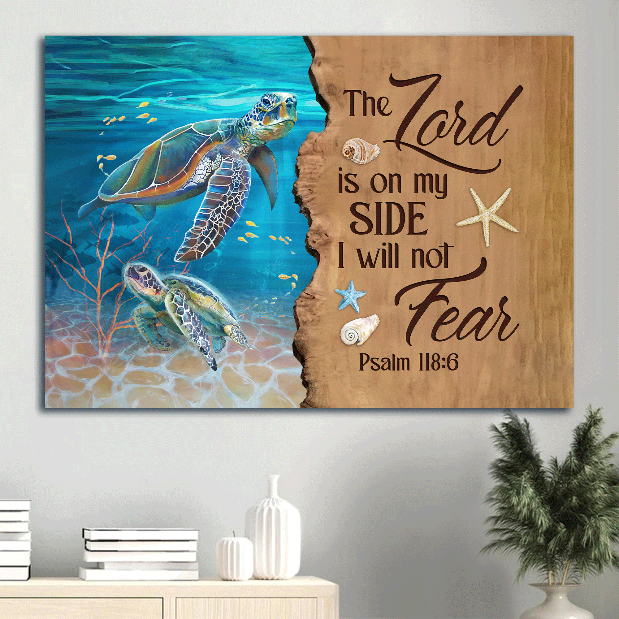 Jesus Landscape Canvas - Unique Sea Turtle, Deep Ocean Painting Canvas - Gift For Christian - The Lord Is On My Side Canvas