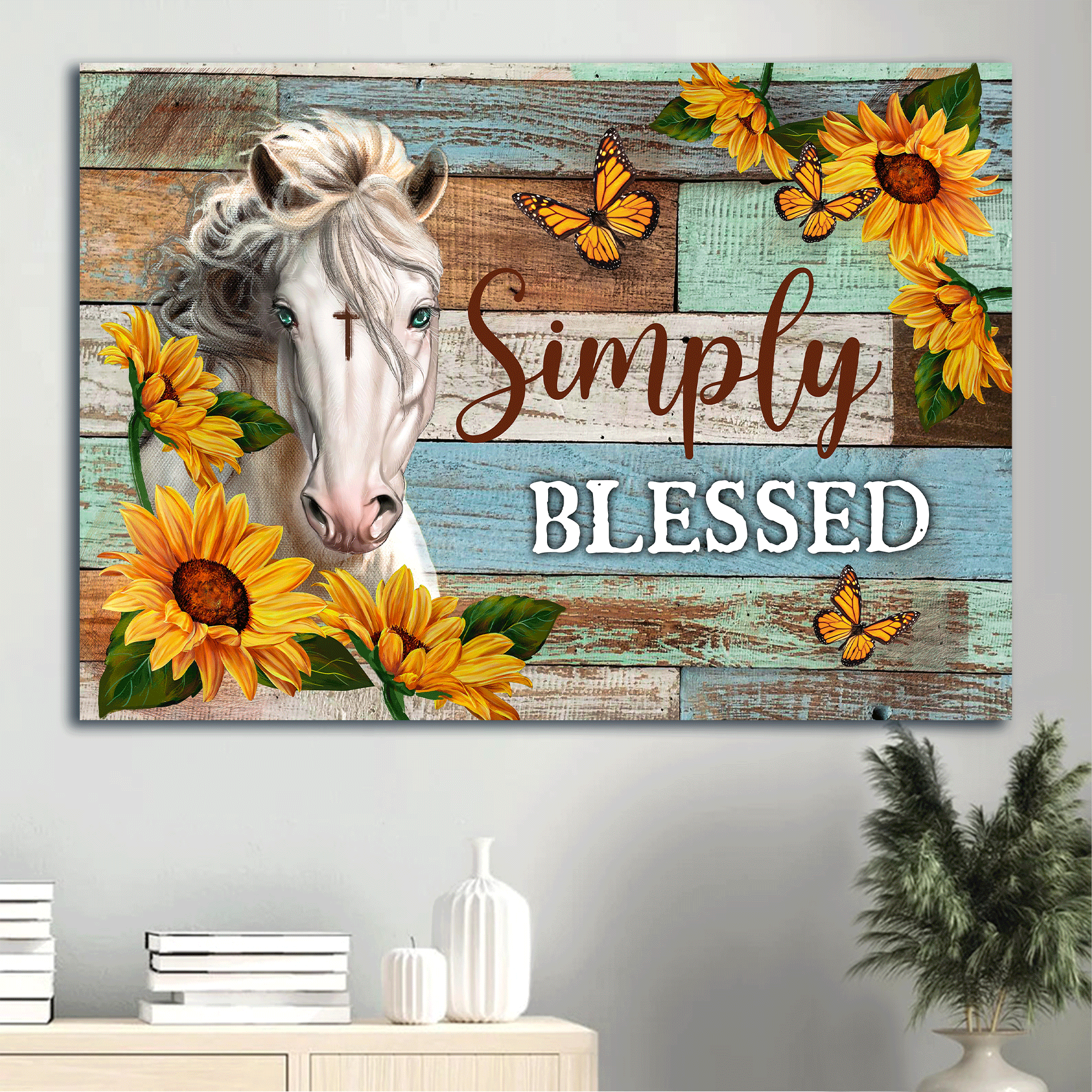 Jesus Landscape Canvas - White Horse Painting, Gorgeous Horse Canvas - Gift For Christian - Simply Blessed Canvas