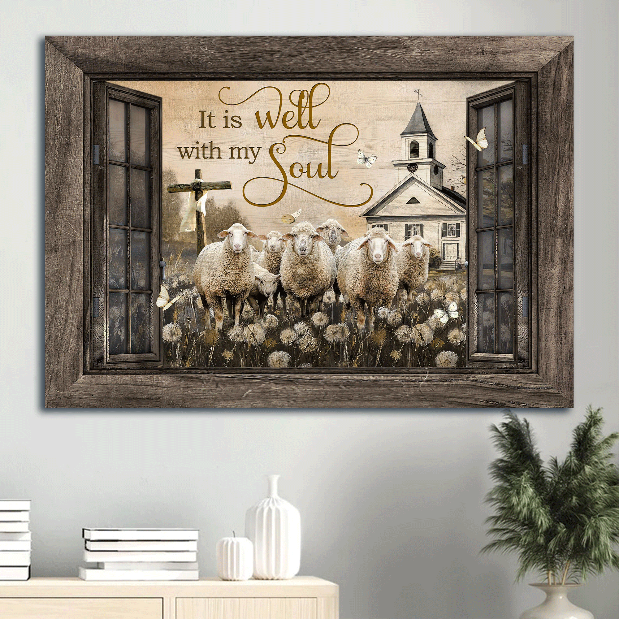 Jesus Landscape Canvas- Amazing Lamb Of God, Dandelion Field, Church Landscape Canvas- Gift For Christian- It Is Well With My Soul