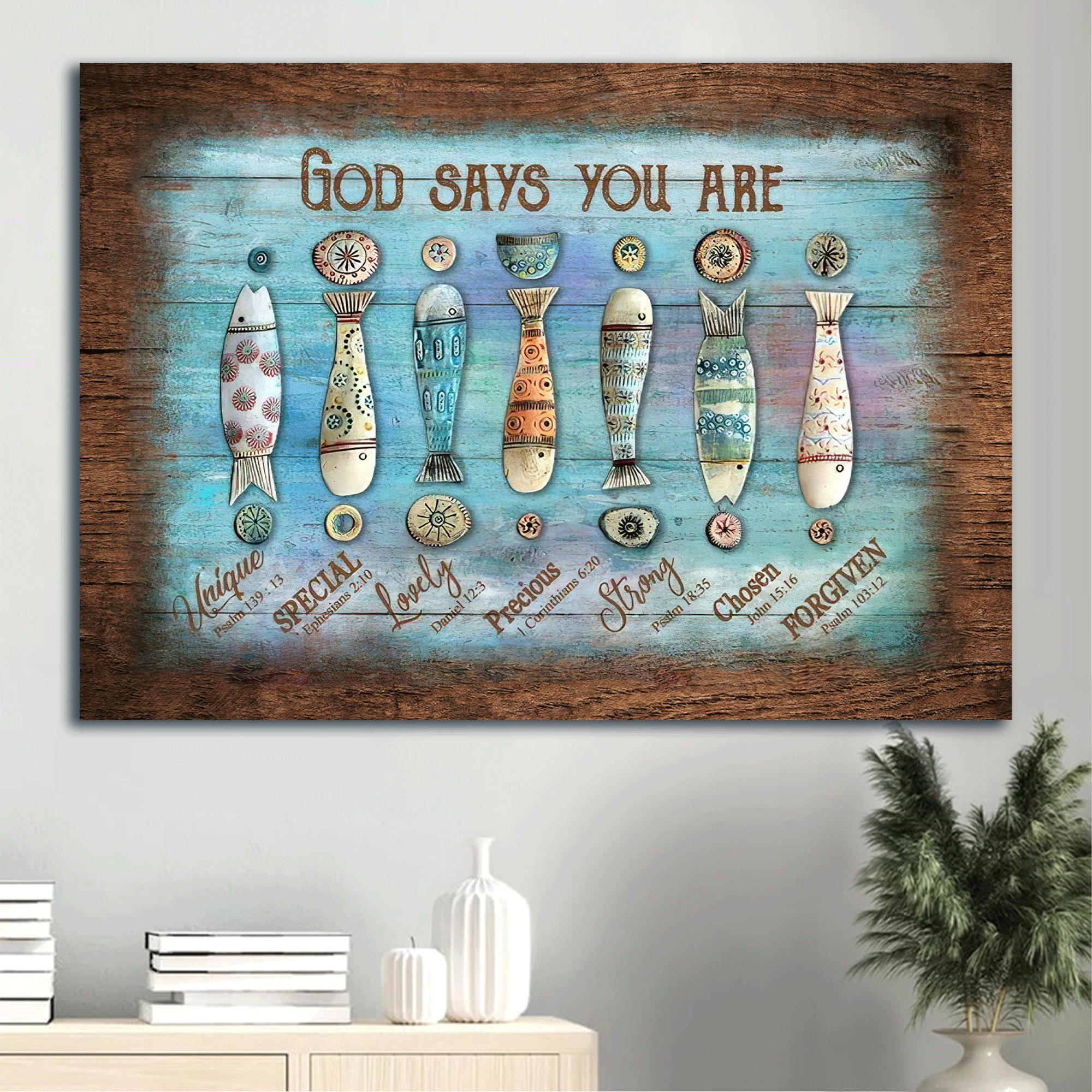 Jesus Landscape Canvas- Beautiful Fish, Hook, Fishing Rod Canvas- Gift For Christian- God Says You Are