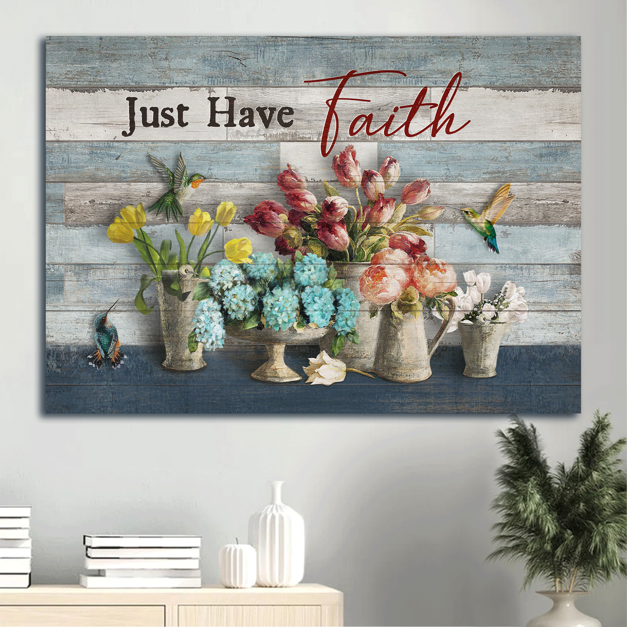 Jesus Landscape Canvas - Lovely hummingbird, Types of flowers, Beautiful flowers Landscape Canvas - Gift For Christian - Just have faith Landscape Canvas