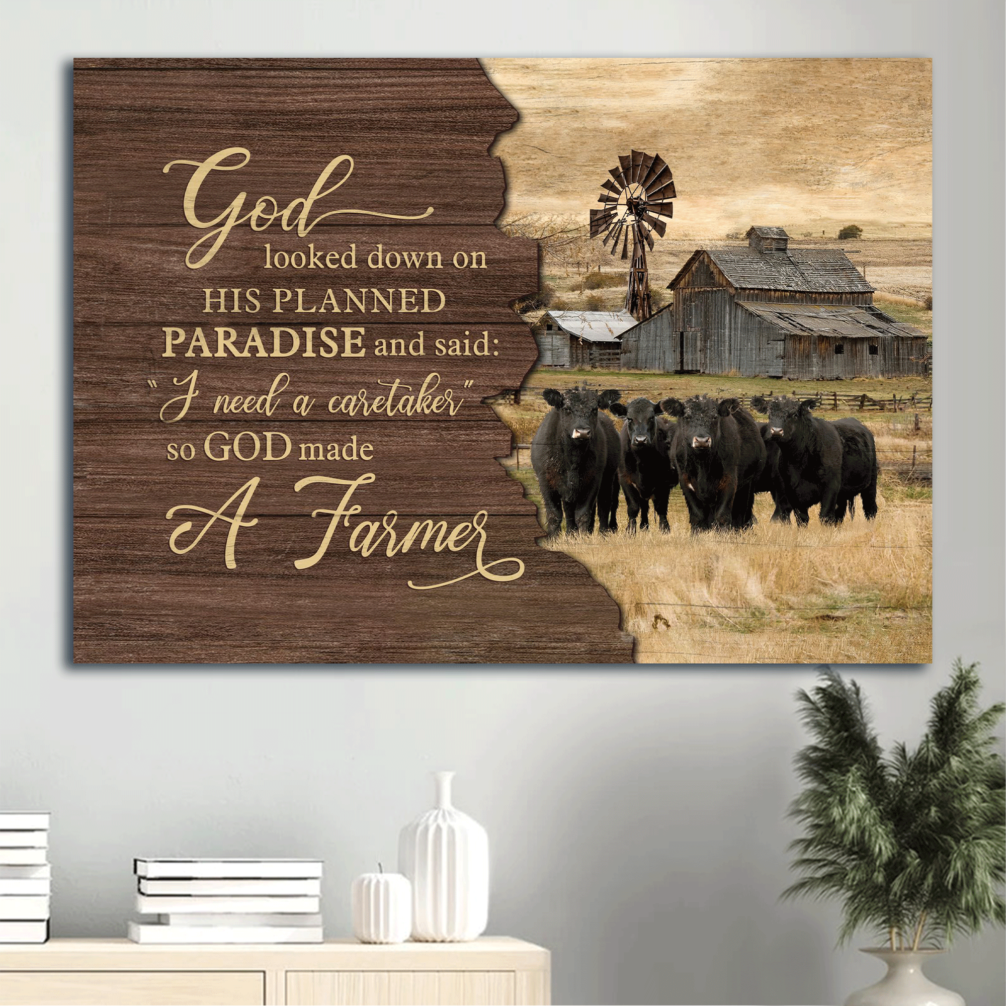 Jesus Landscape Canvas- Aberdeen Angus Canvas, Old Barn Painting- Gift For Religious Christian- God Looked Down On His Planned Paradise Special Custom