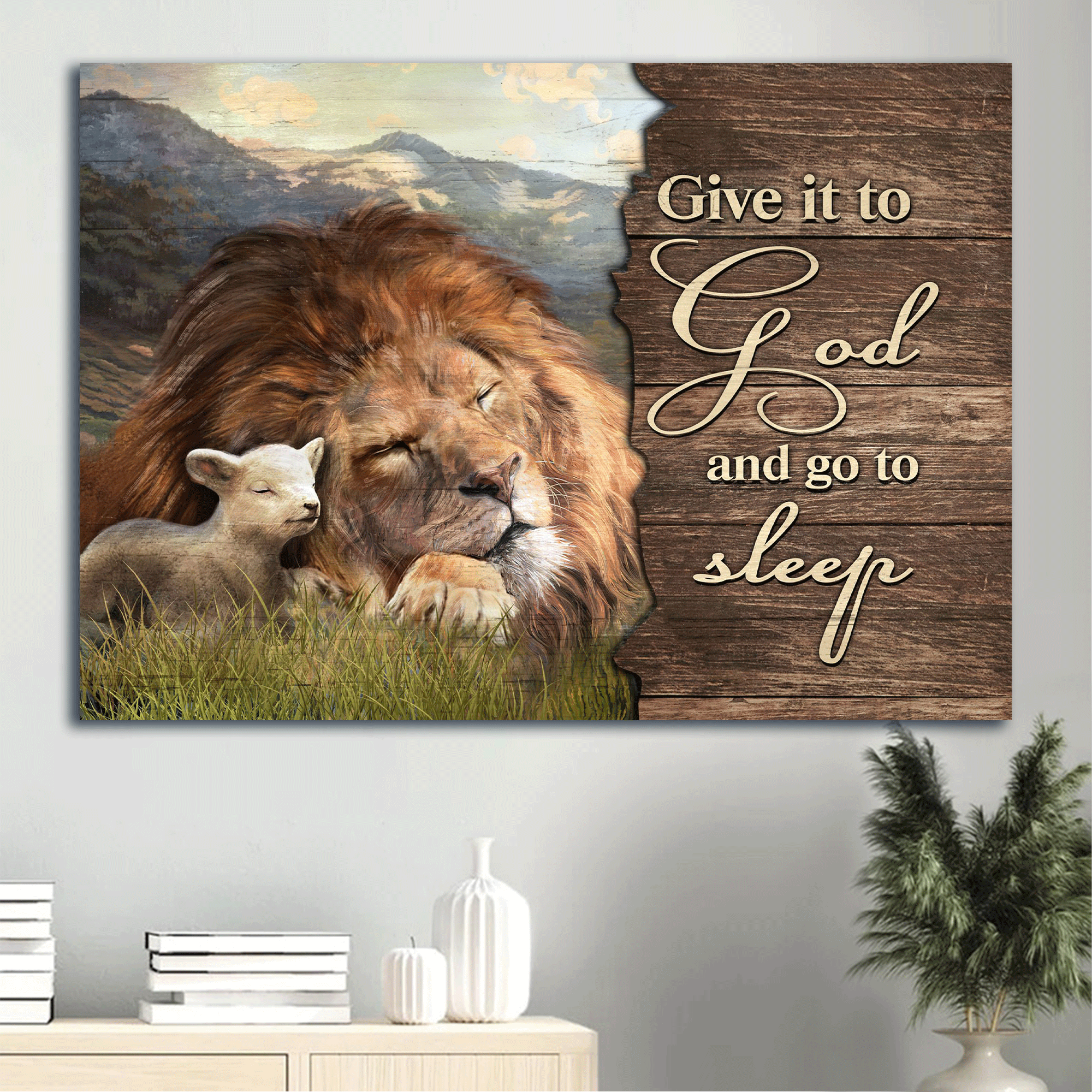 Jesus Landscape Canvas - Lion of Judah, Lamb of God, Valley painting, On a peaceful day Landscape Canvas - Gift For Christian - Give It To God And Go To Sleep Landscape Canvas