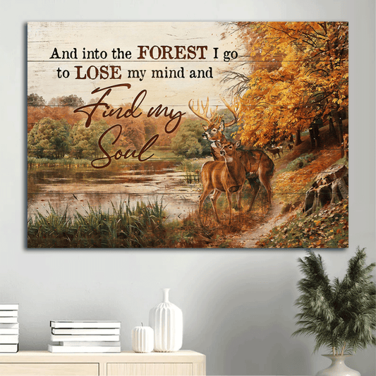 Jesus Landscape Canvas- Autumn Forest, Watercolor Deer, Lake View Landscape Canvas- Gift For Christian- Find My Soul