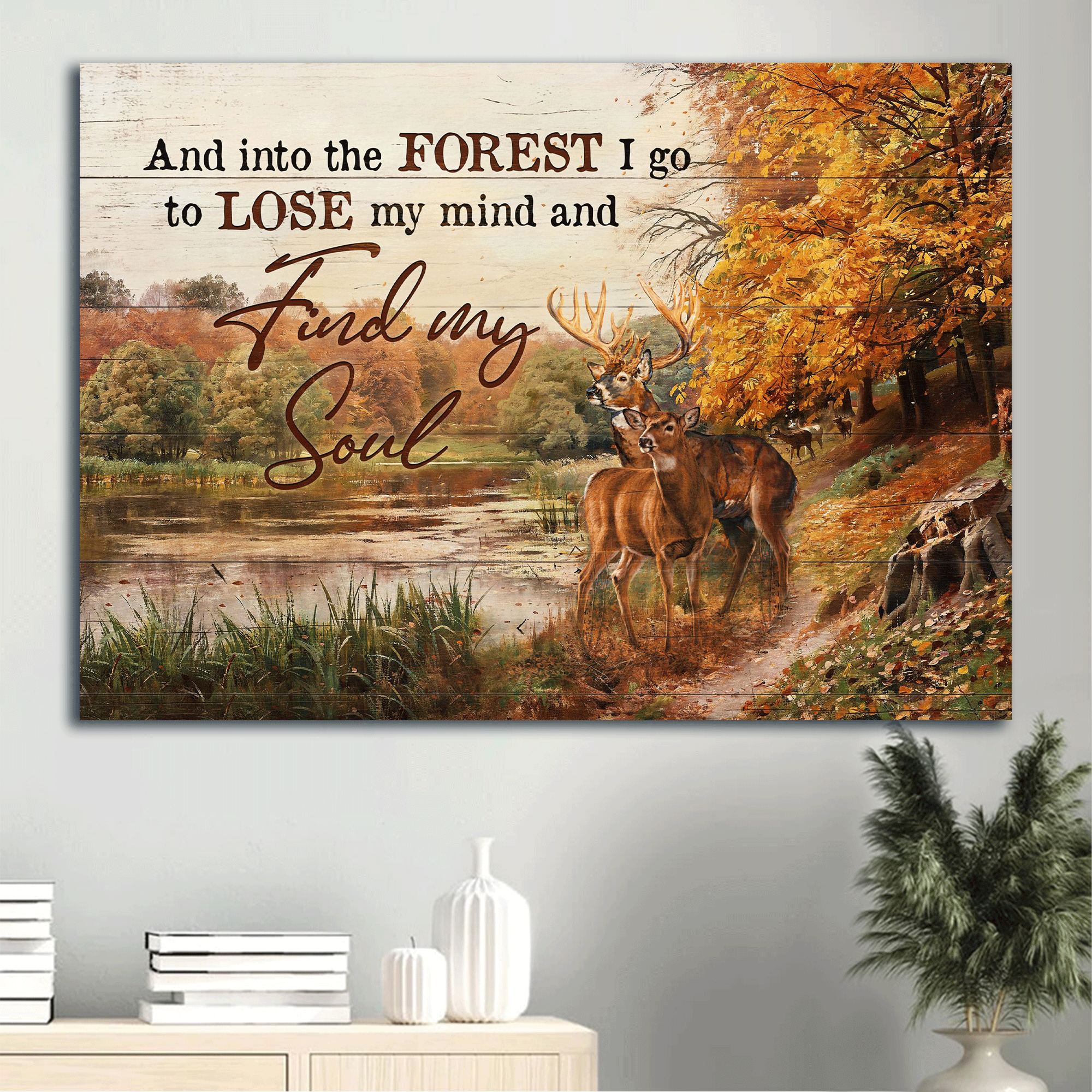 Jesus Landscape Canvas- Autumn Forest, Watercolor Deer, Lake View Landscape Canvas- Gift For Christian- Find My Soul