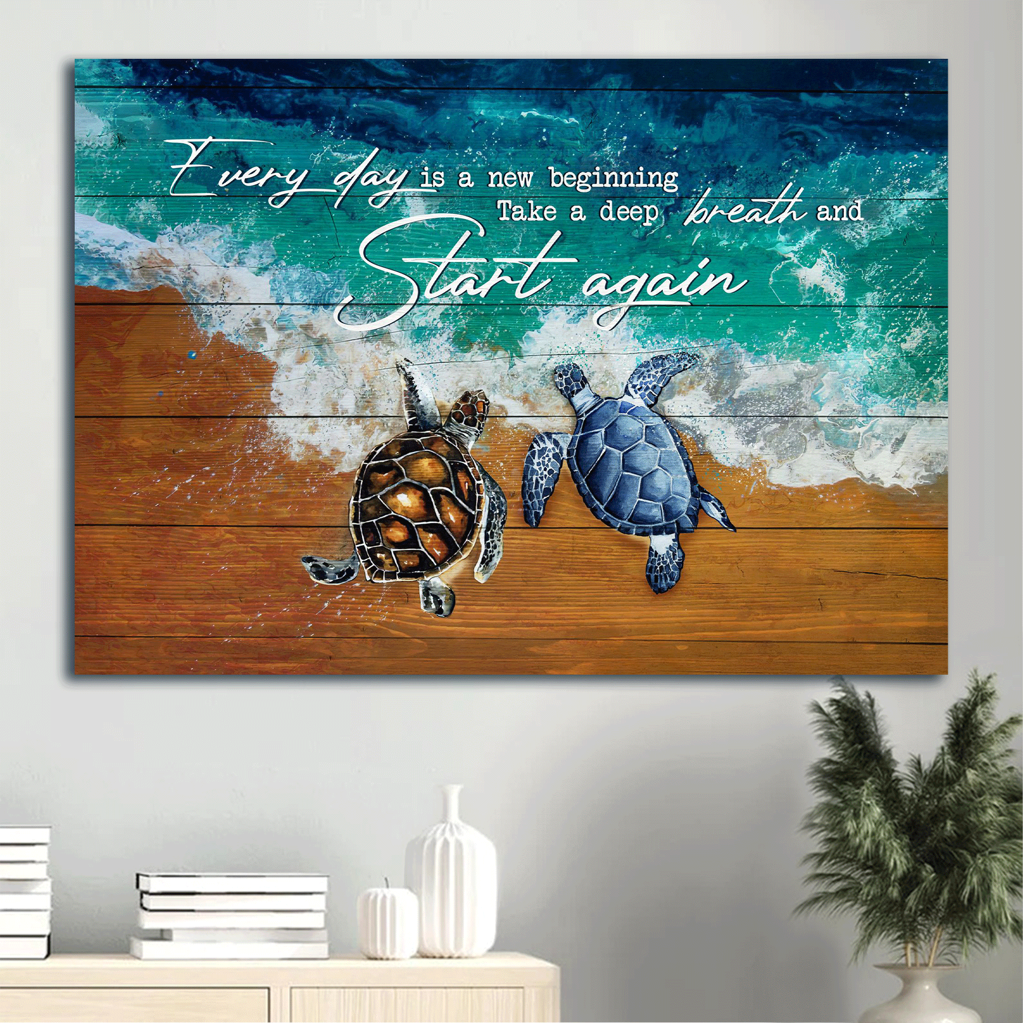 Jesus Landscape Canvas - Lucky turtle painting, Blue ocean Landscape Canvas - Gift For Christian - Every day is a new beginning Landscape Canvas Prints Wall Art