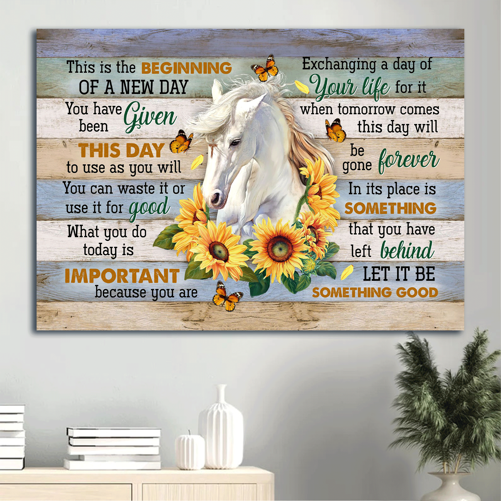 Jesus Landscape Canvas- Awesome Horse, Sunflower, Orange Butterfly Landscape Canvas- Gift For Christian- This Is the Beginning Of A New Day