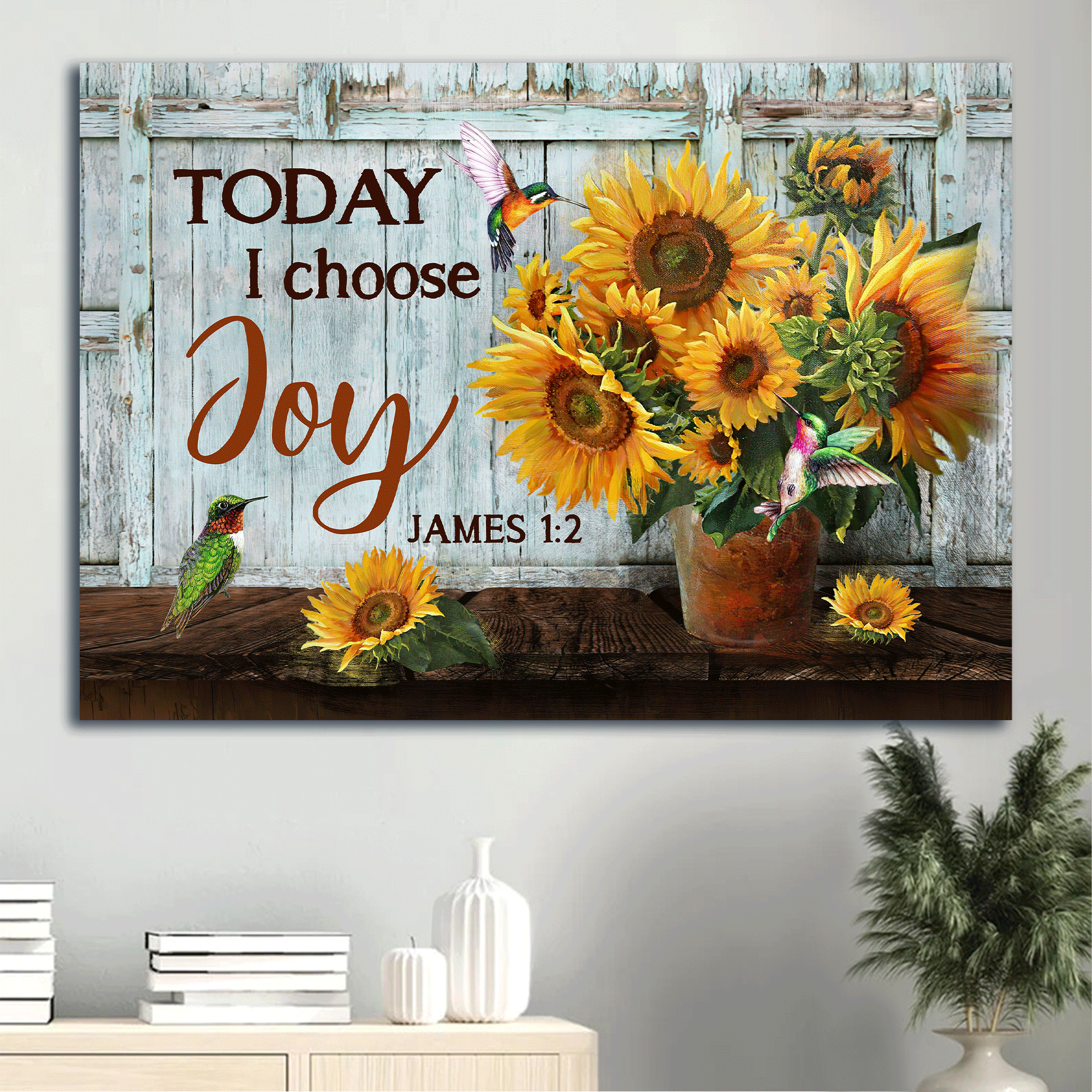 Jesus Landscape Canvas - Lovely Sunflower, Hummingbird Landscape Canvas - Gift For Christian -  Today I choose joy Landscape Canvas Prints, Wall Art