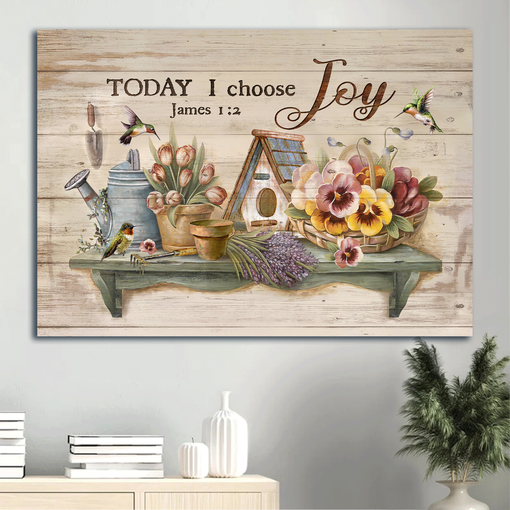 Jesus Landscape Canvas - Lovely hummingbird, Beautiful garden, Bible verse Canvas - Gift For Christian - Today I choose joy Landscape Canvas