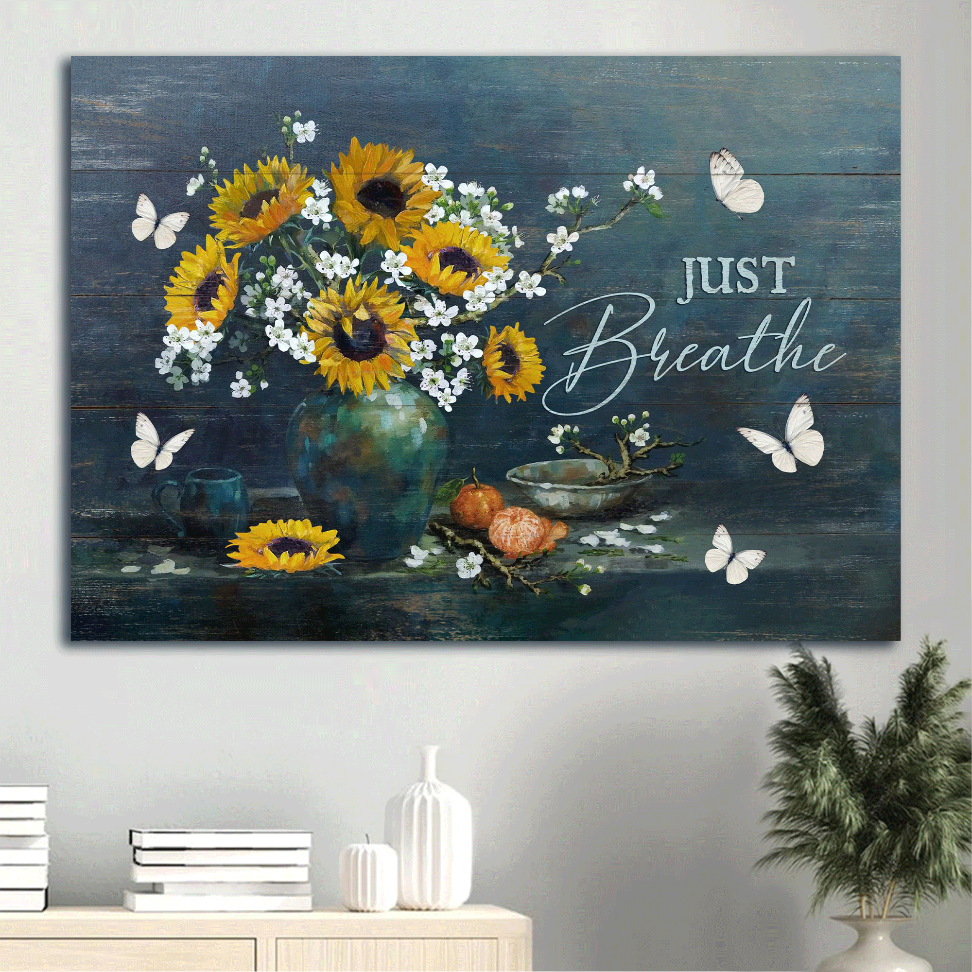 Jesus Landscape Canvas - sunflower painting, White butterfly, Motivational quote Landscape Canvas - Inspirational gift, Gift For Religious Christian