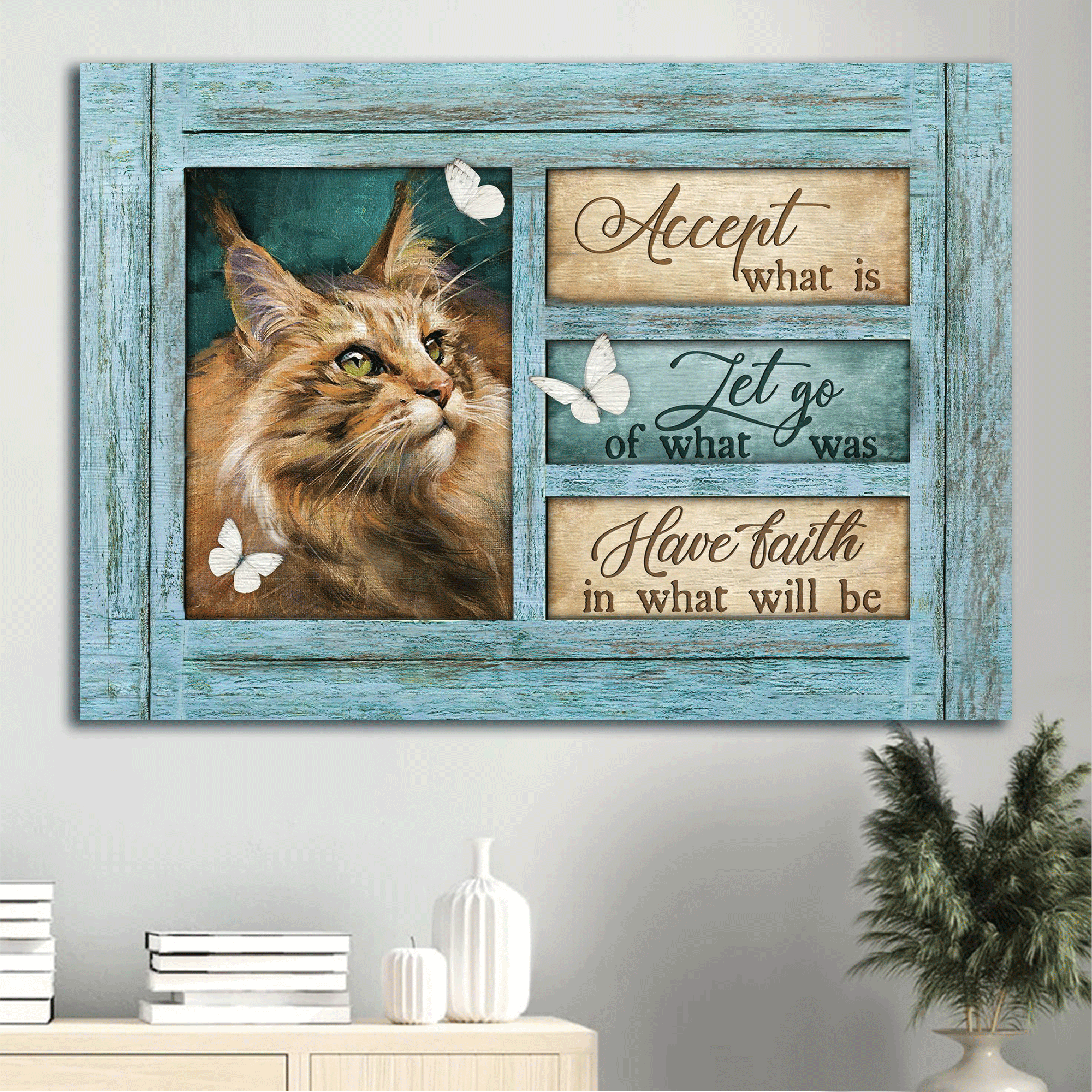 Jesus Landscape Canvas - Maine Coon cat, Butterfly drawing Canvas - Gift for Christian - Have faith in what will be Landscape Canvas