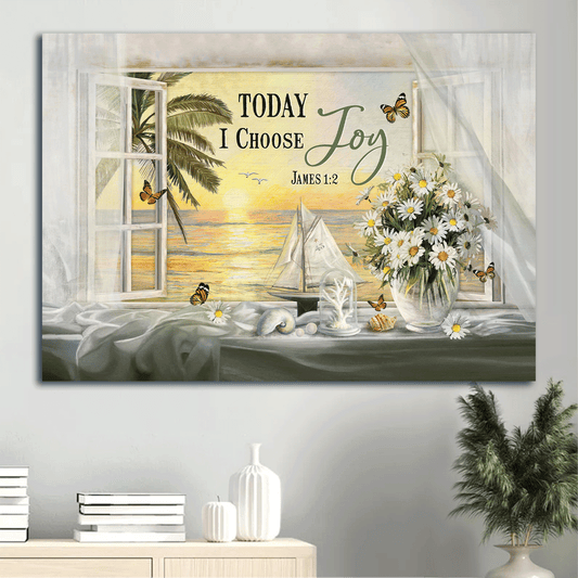 Jesus Landscape Canvas- Beautiful Day, Sunset Drawing, Daisy Canvas- Gift For Christian- Today I Choose Joy