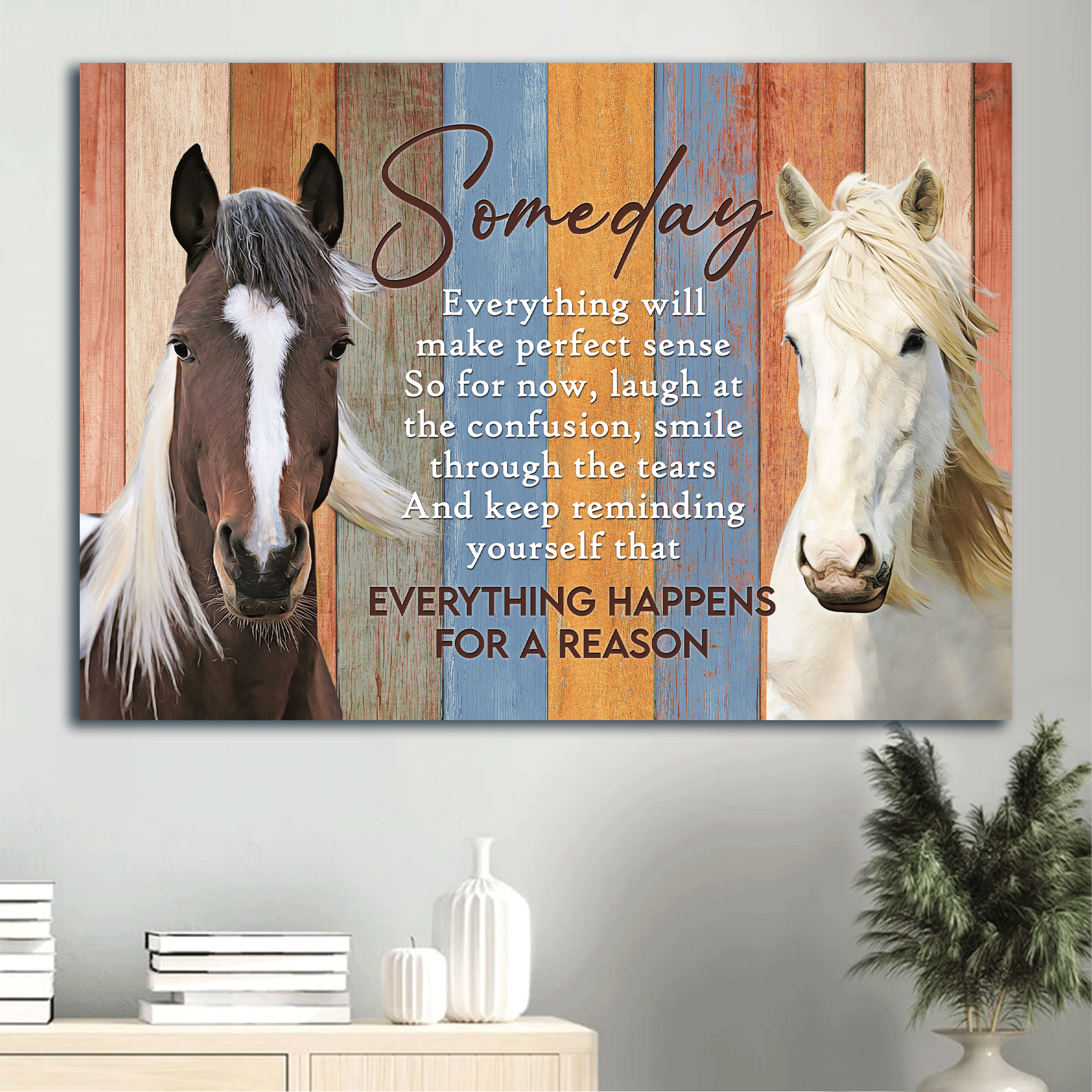 Jesus Landscape Canvas- Beautiful horses, Colorful background canvas- Gift for Christian- Everything happens for a reason