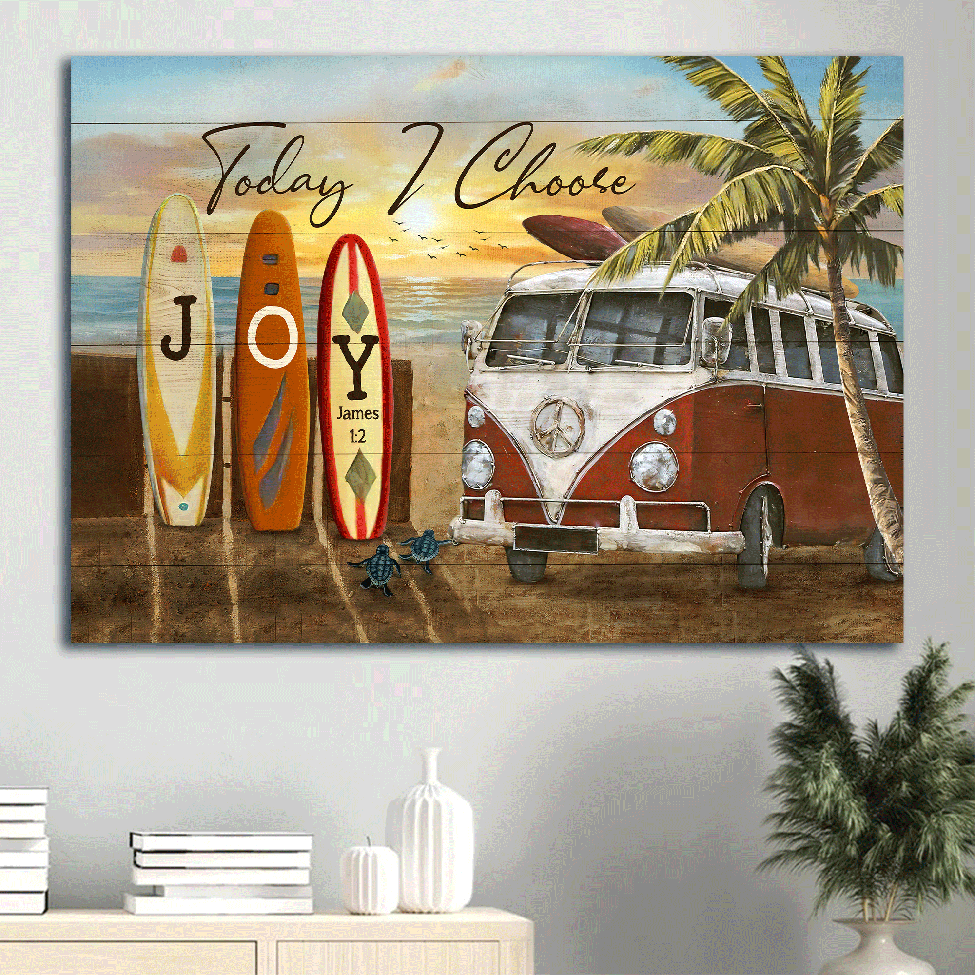 Jesus Landscape Canvas - Vintage Bus, Summer Vibe, Pretty Sunset Canvas - Gift For Christian - Today I Choose Joy Canvas