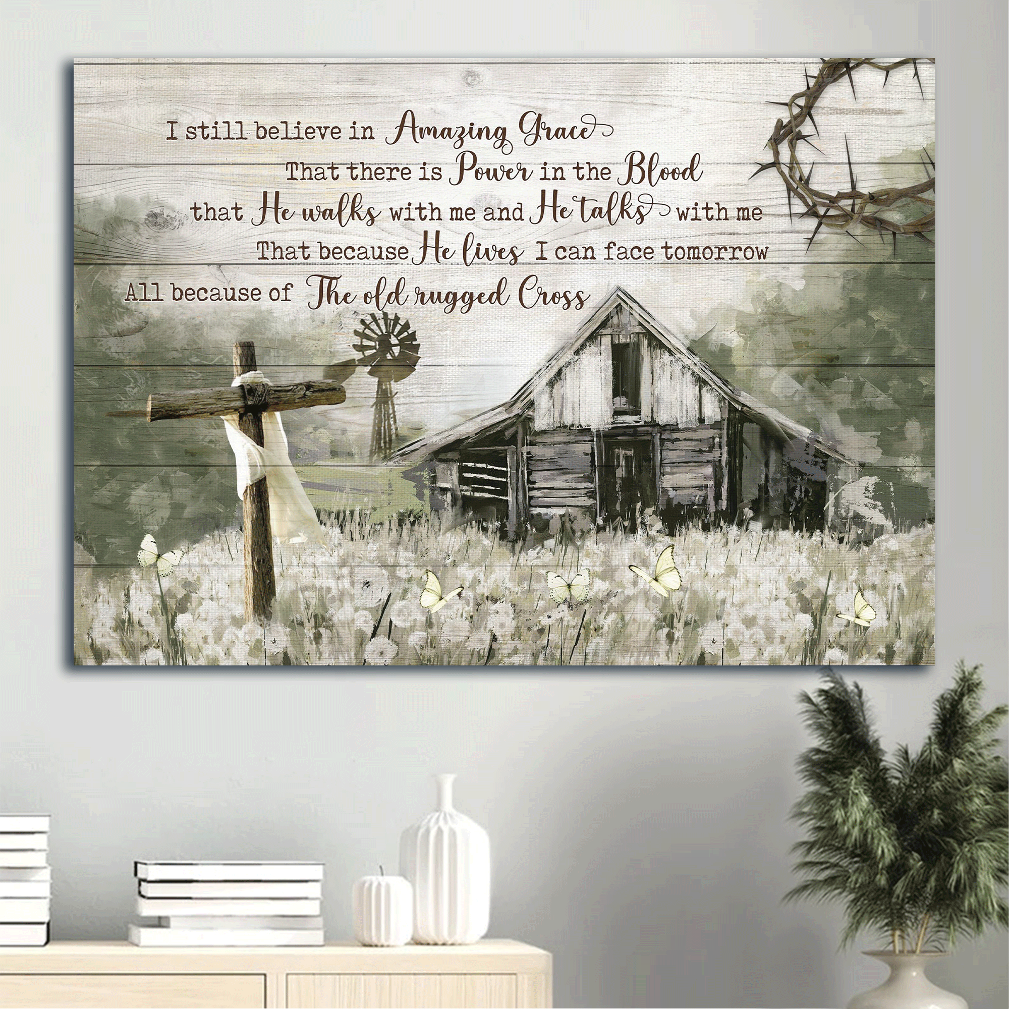 Jesus Landscape Canvas - Old Barn painting, Countryside, Dandelion Field Landscape Canvas - Gift For Christian - I still believe in amazing grace Landscape Canvas