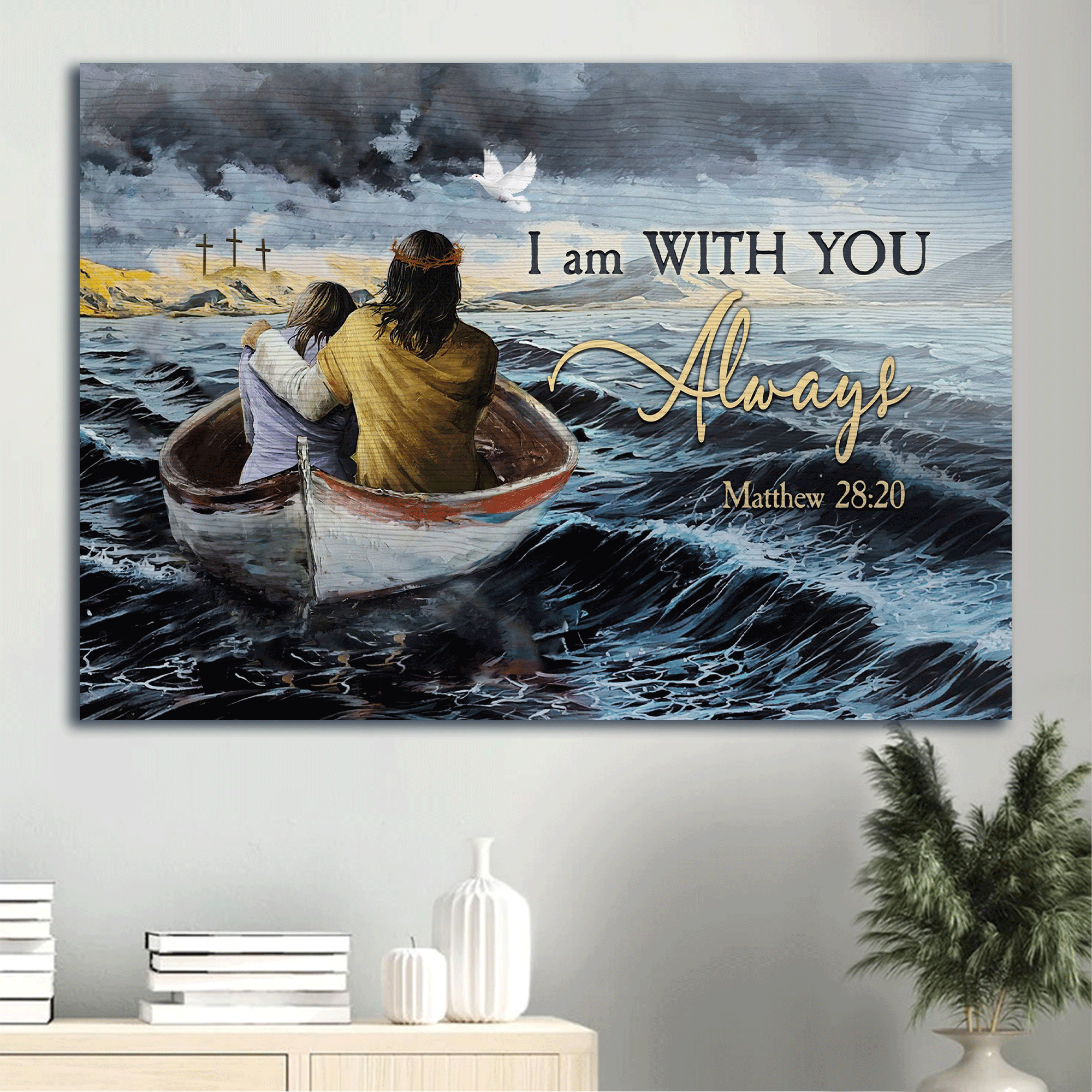 Jesus Landscape Canvas - Stunning Storm, Little Girl, Walking With Jesus Canvas - Gift For Christian - I Am With You Always Canvas