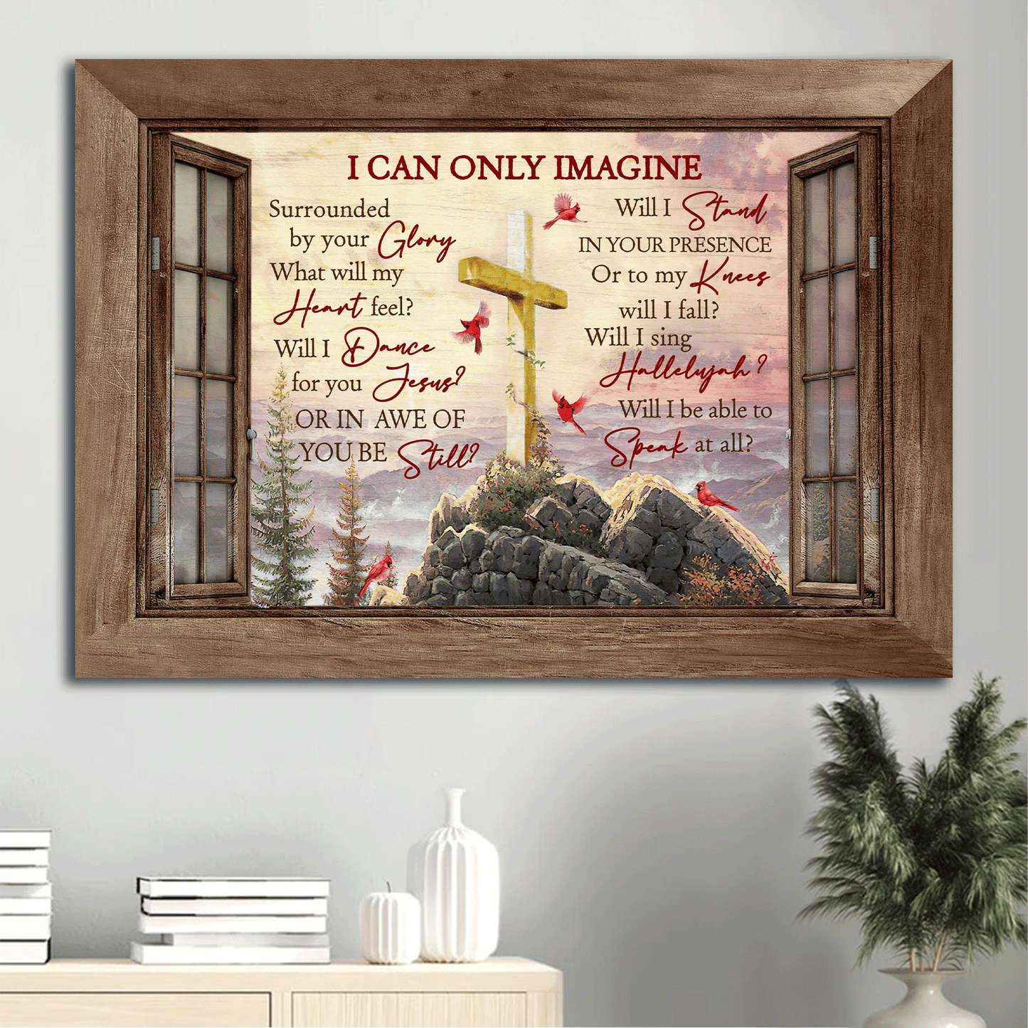 Jesus Landscape Canvas - Beautiful mountain, Wooden cross, Pink sunset Landscape Canvas - Gift For Christian - I can only imagine