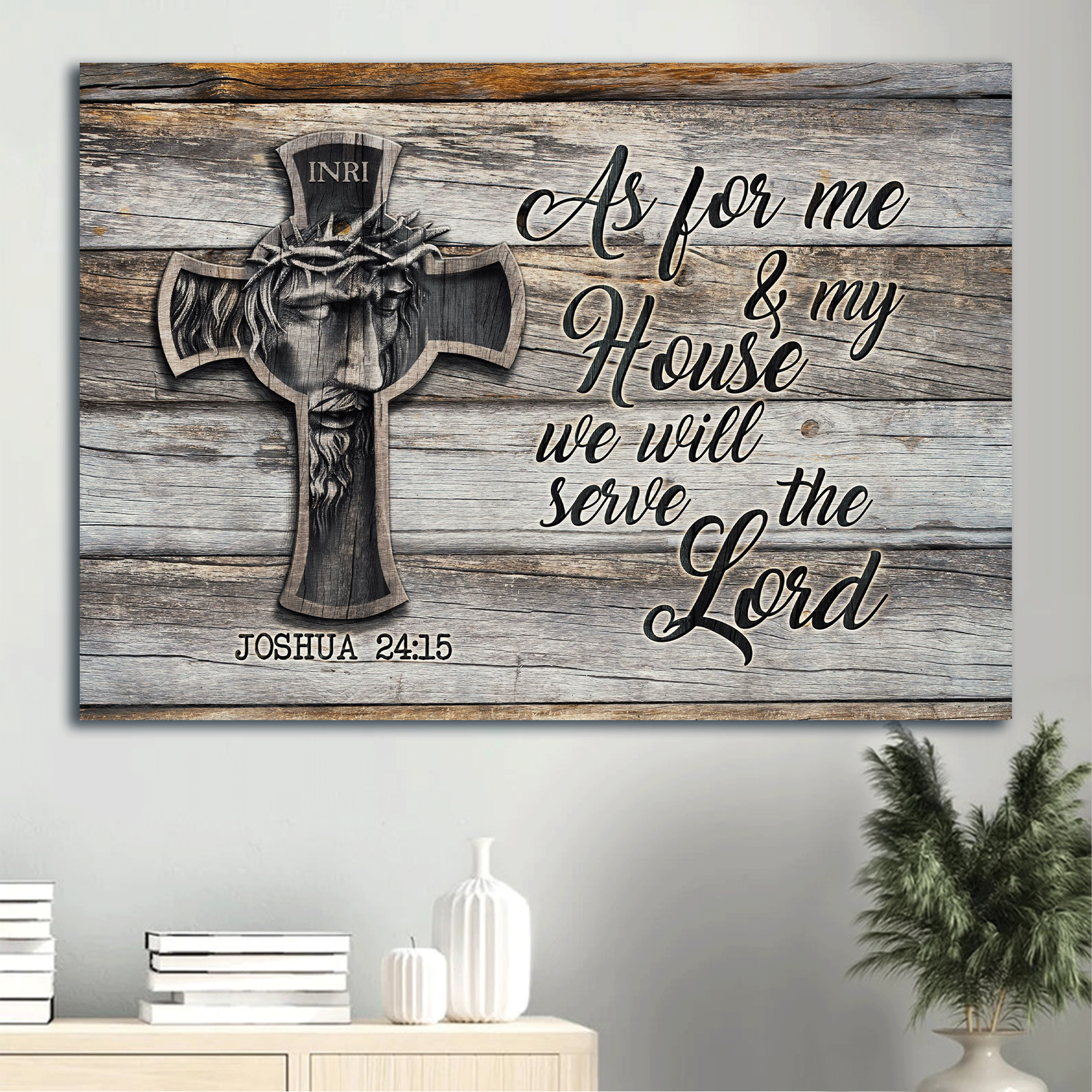 Jesus Landscape Canvas - Jesus painting, Bible verse, Jesus cross Landscape Canvas - Gift For Christian - We will serve the Lord Landscape Canvas