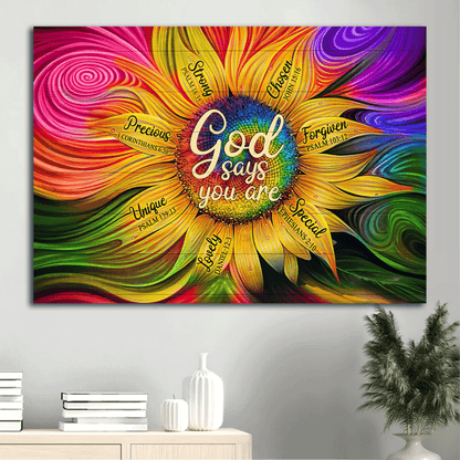 Jesus Landscape Canvas - Sunflower Painting Canvas - Gift For Christian - God Says You Are Unique Canvas