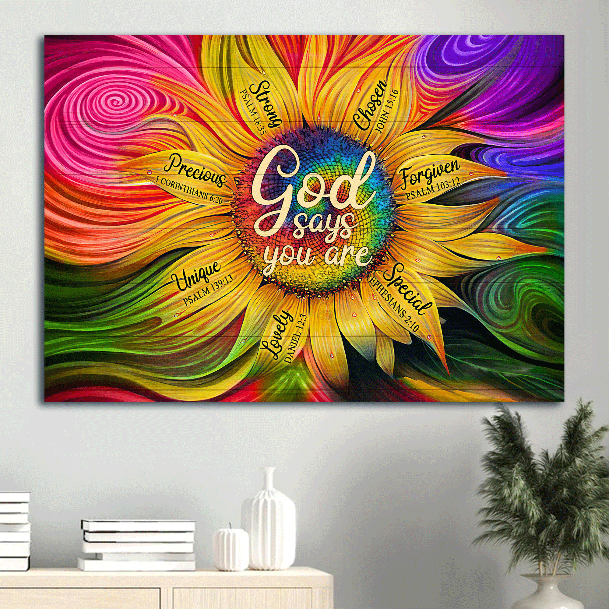 Jesus Landscape Canvas - Sunflower Painting Canvas - Gift For Christian - God Says You Are Unique Canvas