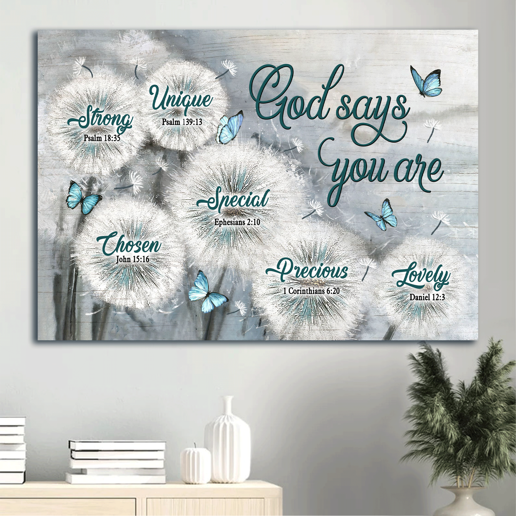 Jesus Landscape Canvas- Dandelion Field, Blue butterfly canvas- Gift for Christian- God says you are