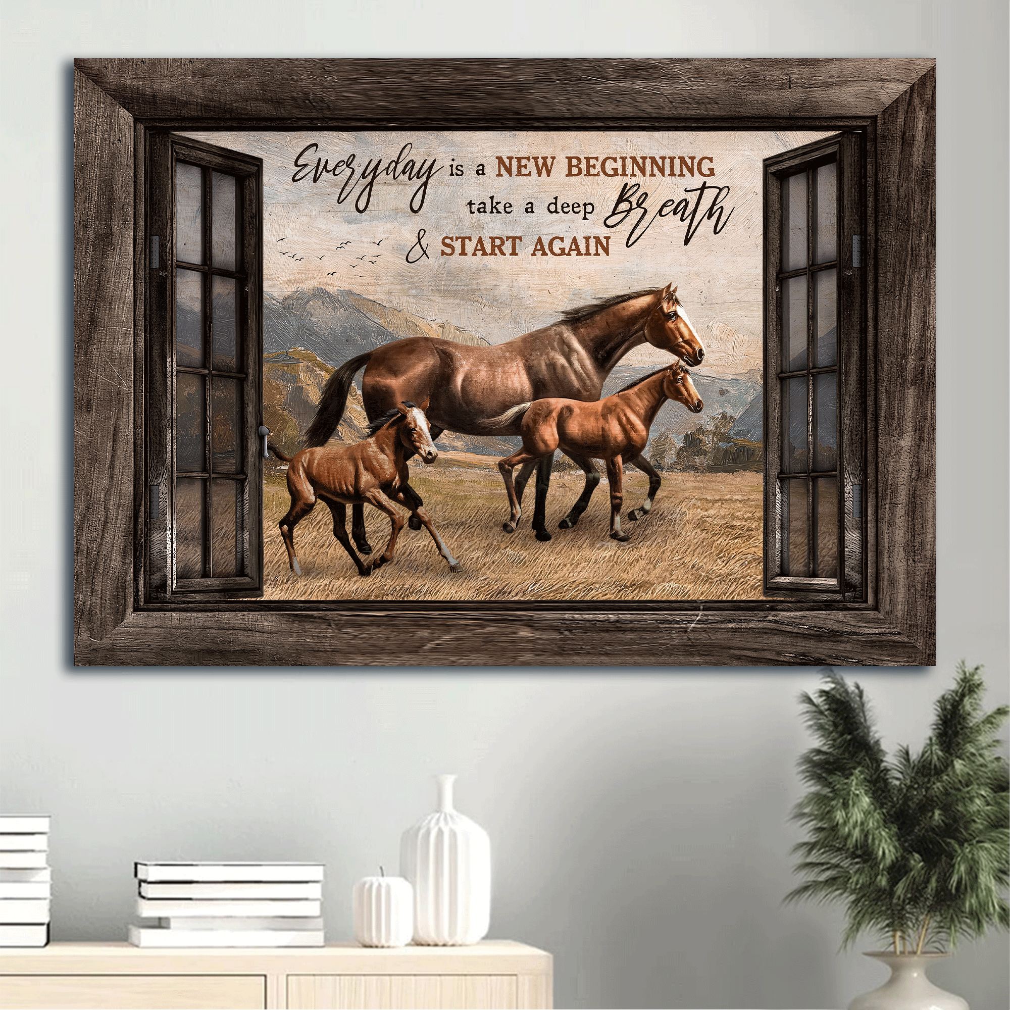 Jesus Landscape Canvas - Window Frame, Horse Painting, Running In Grassland Canvas - Gift For Christian - Every Is A New Beginning Canvas