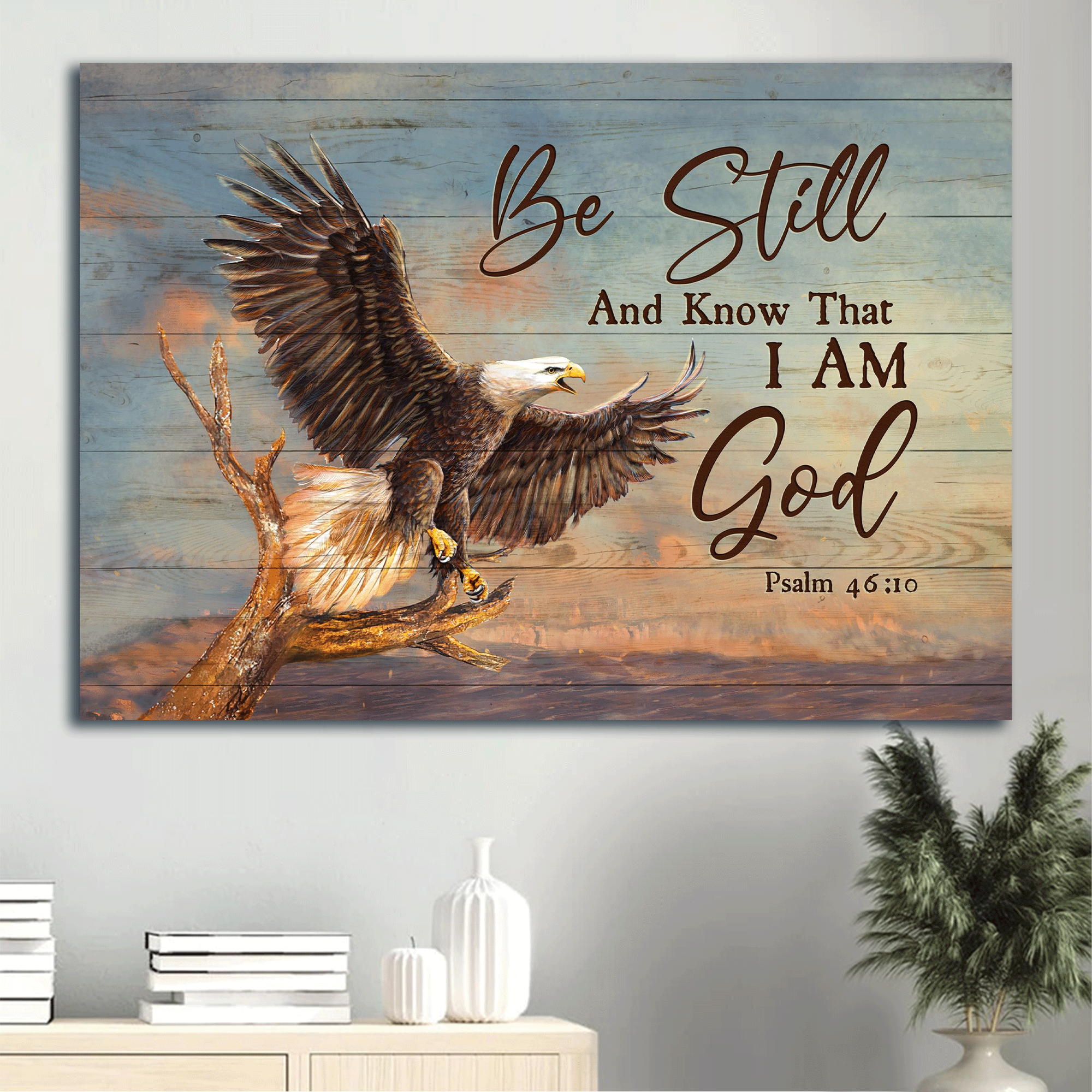 Jesus Landscape Canvas- Awesome Eagle, Sunset Painting Canvas- Gift For Christian- Be Still And Know That I Am God