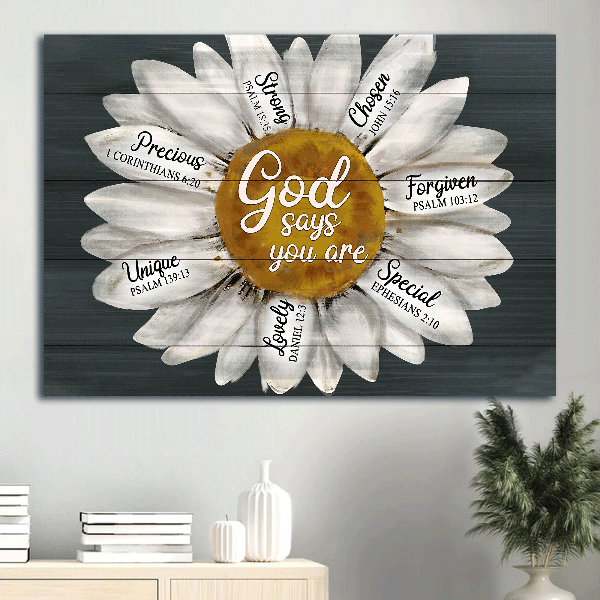 Jesus Landscape Canvas- Daisy, Flower painting- Gift for Christian - God says you are - Landscape Canvas Prints, Wall Art