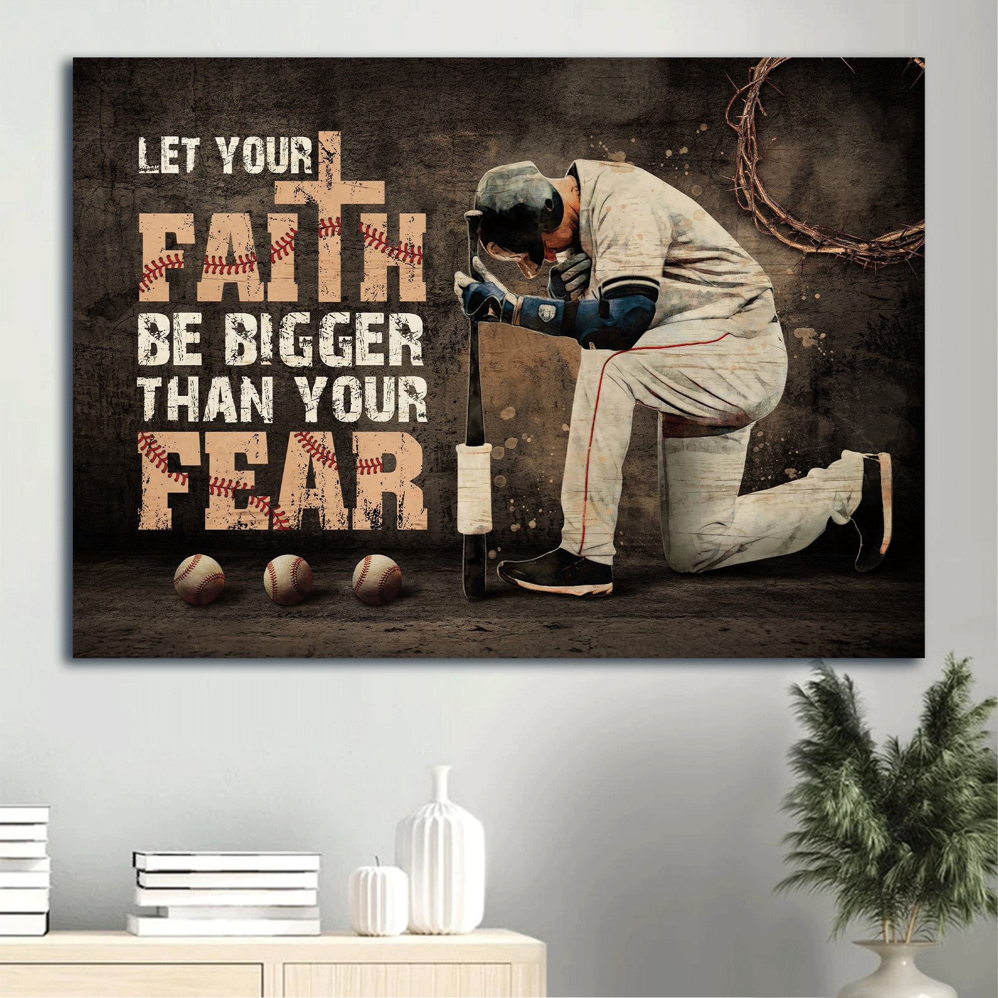 Jesus Landscape Canvas- Baseball, Let Your Faith Be Bigger Than Your Fear Landscape Canvas- Gift For Christian