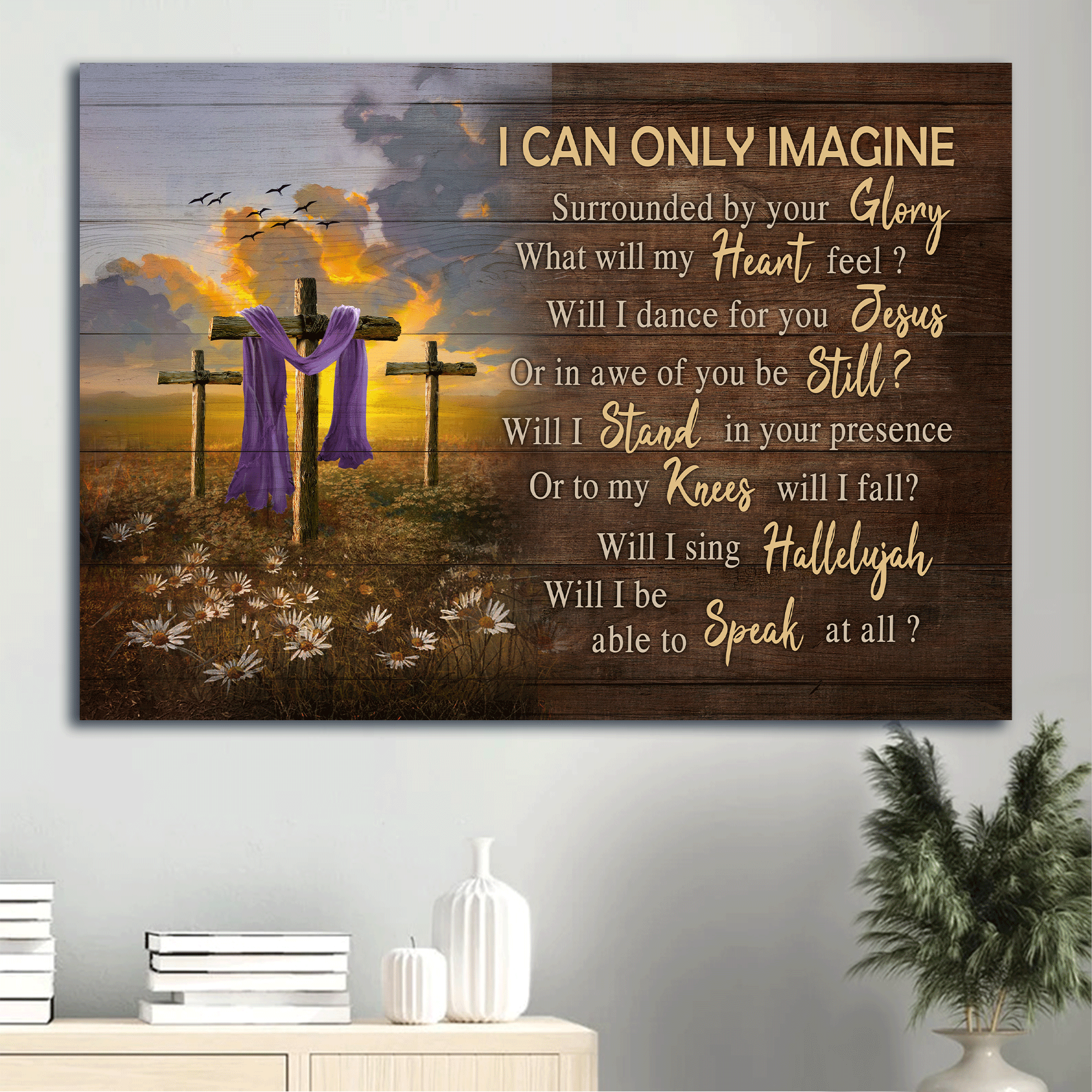 Jesus Landscape Canvas - The Old Rugged Cross, Daisy Flower Field Canvas - Gift For Christian - I Can Only Image Canvas