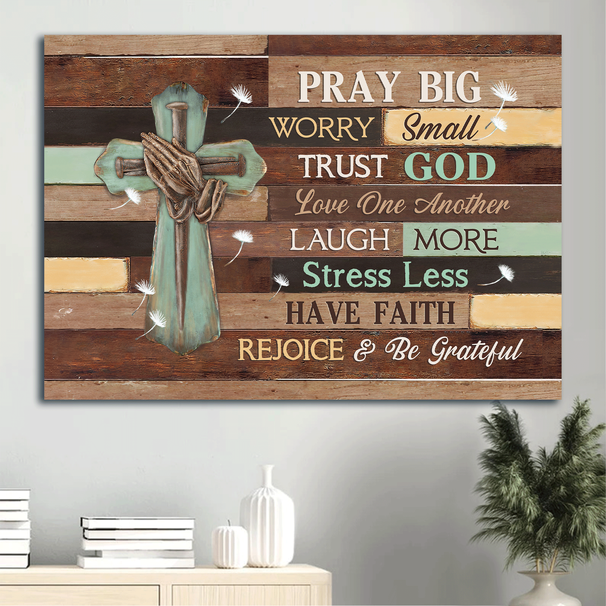 Jesus Landscape Canvas - Praying hands, Pray big, worry small, trust God Canvas - Gift for Christian Landscape Canvas Prints, Wall Art