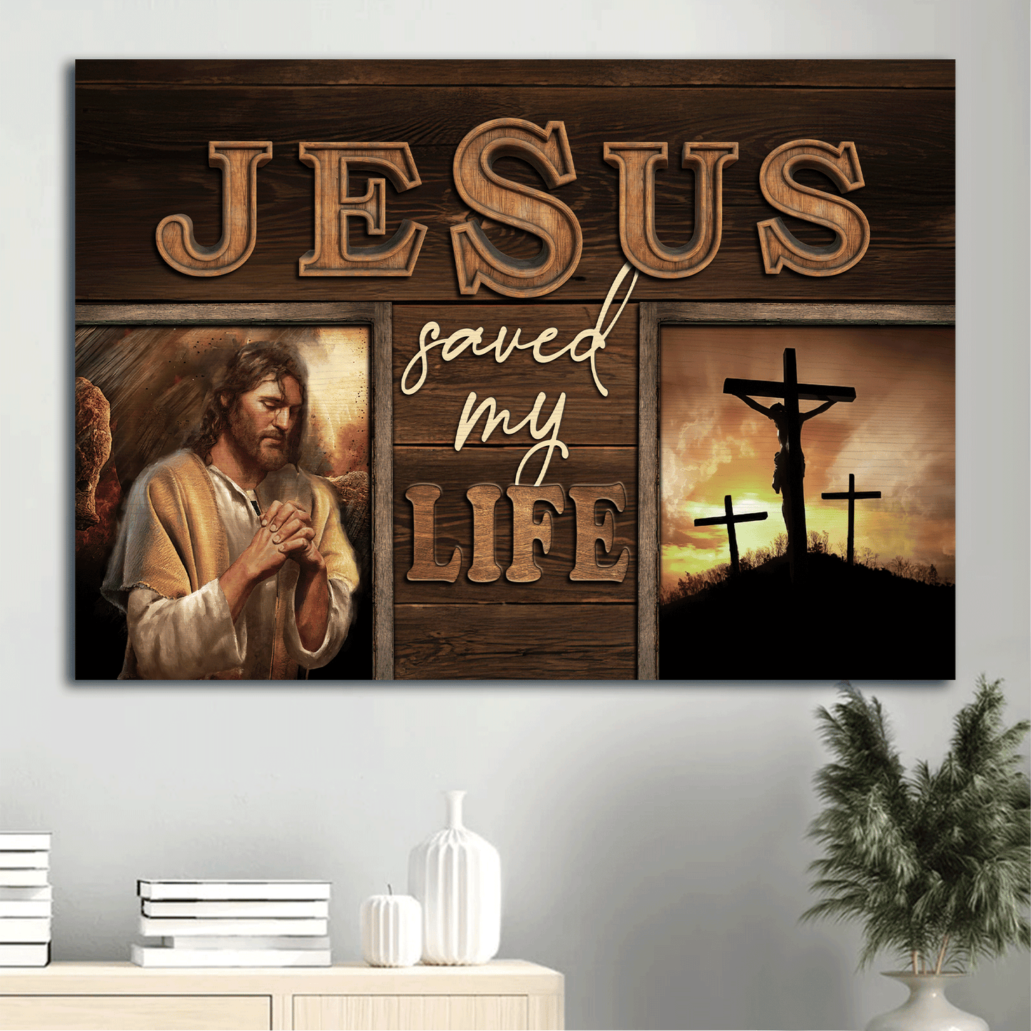 Jesus Landscape Canvas - Crucifixion of Jesus, Three crosses Landscape Canvas - Inspirational gift, Gift For Religious Christian - Jesus saved my life