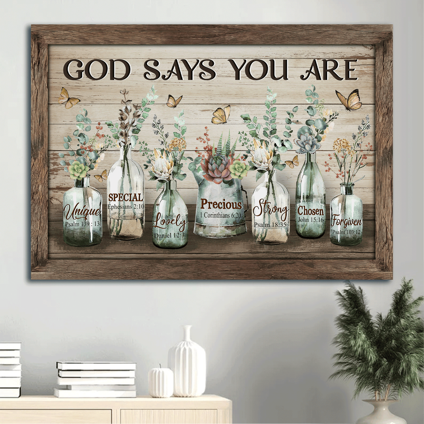 Jesus Landscape Canvas- Baby Flower, Vintage Garden, Yellow Butterfly Landscape Canvas- Gift For Christian- God Says You Are