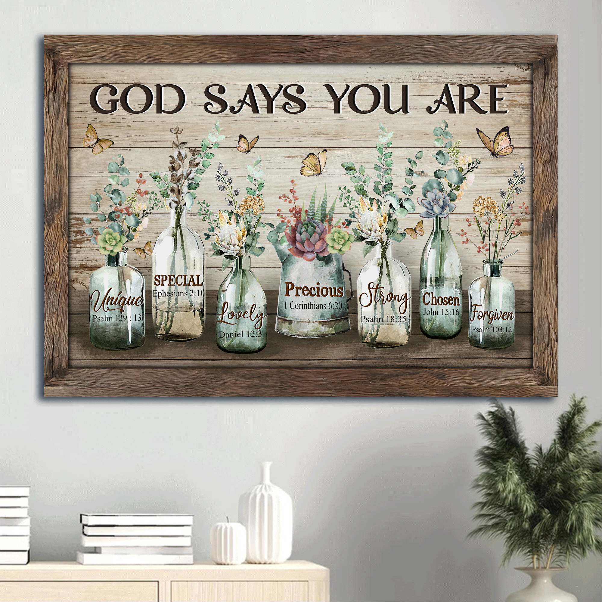 Jesus Landscape Canvas- Baby Flower, Vintage Garden, Yellow Butterfly Landscape Canvas- Gift For Christian- God Says You Are