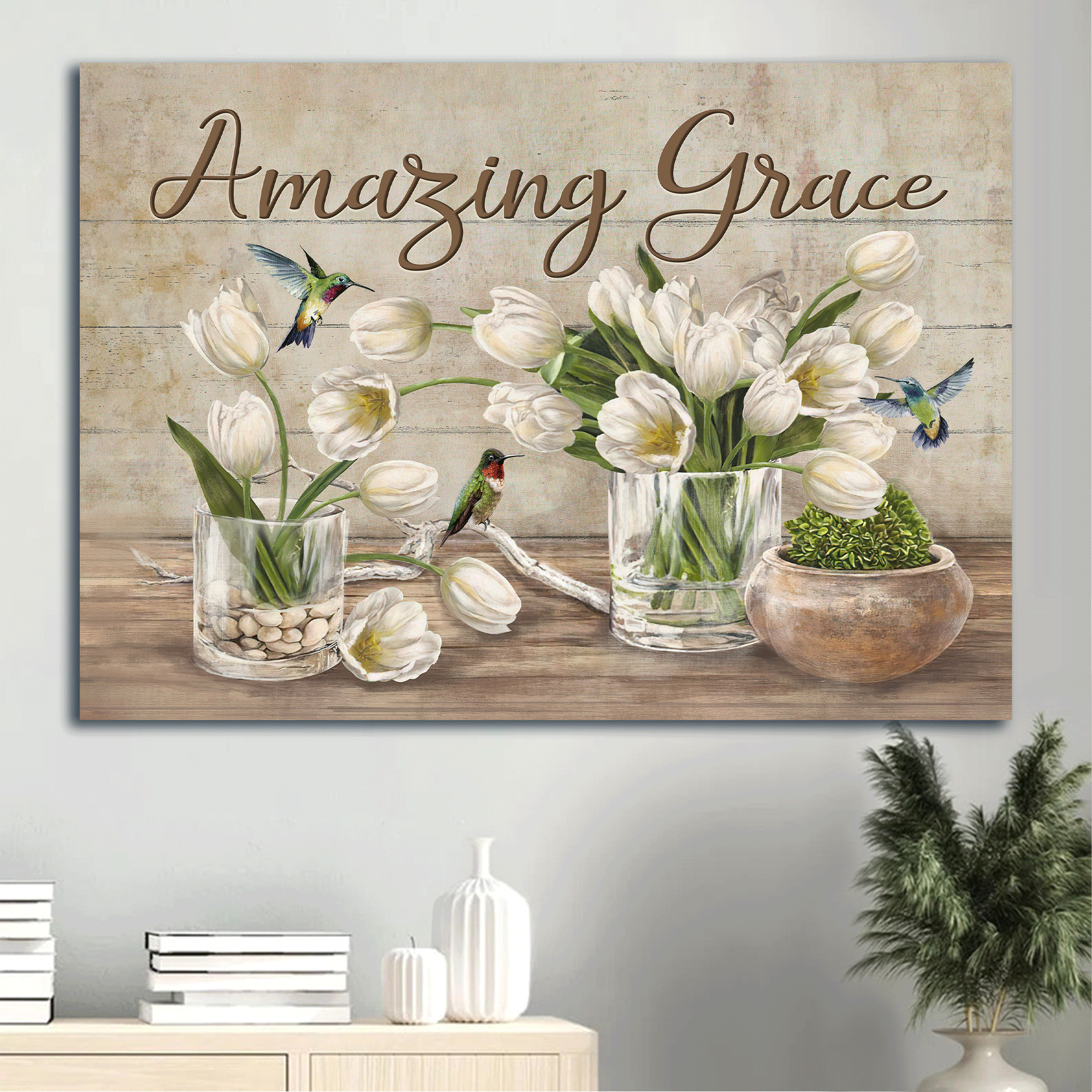 Jesus Landscape Canvas - White Tulip, Still Art Canvas - Gift For Christian - Amazing Grace Canvas