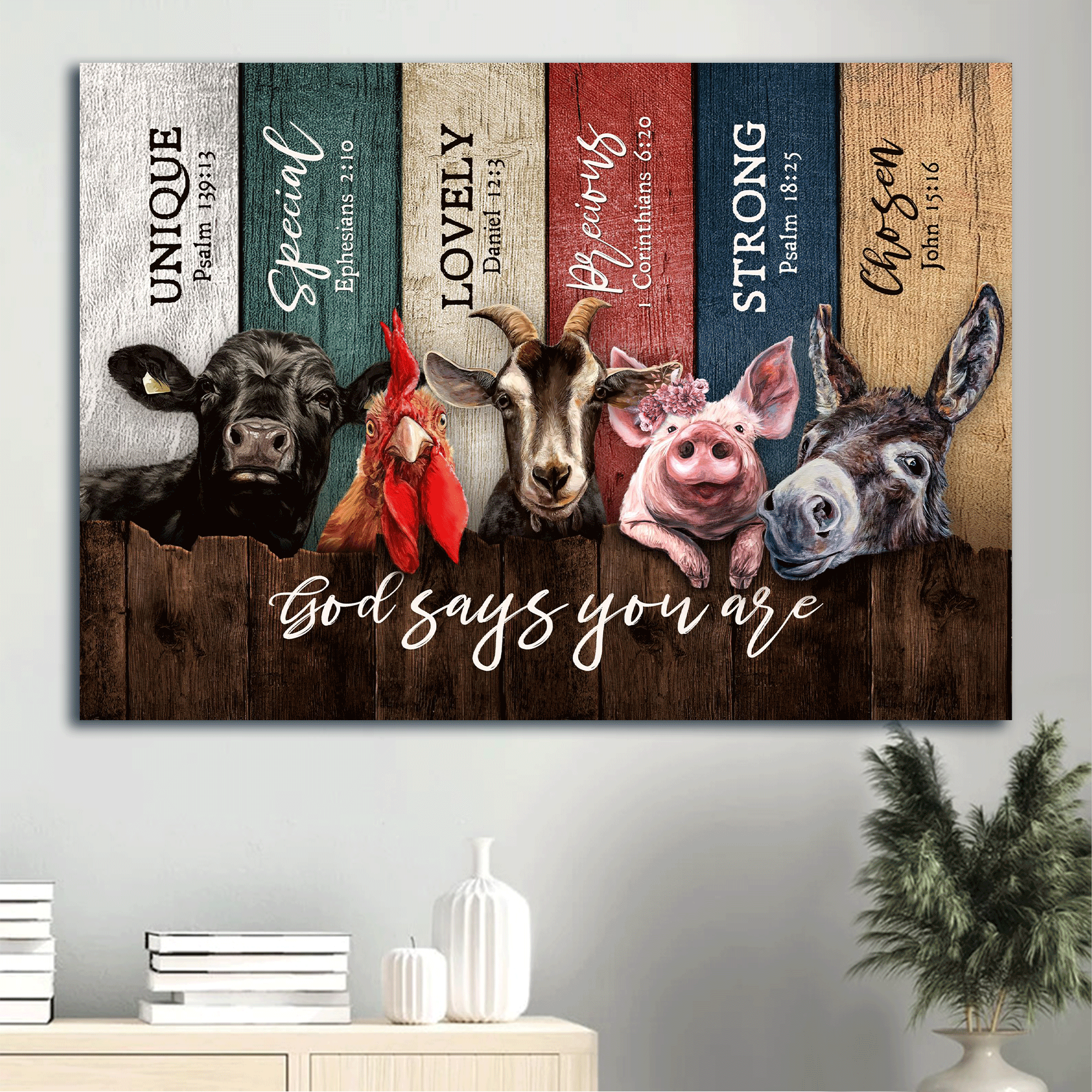 Jesus Landscape Canvas- Animals On Farm, Animal Painting Landscape Canvas- Gift For Christian, Farm Lover- God Says You Are