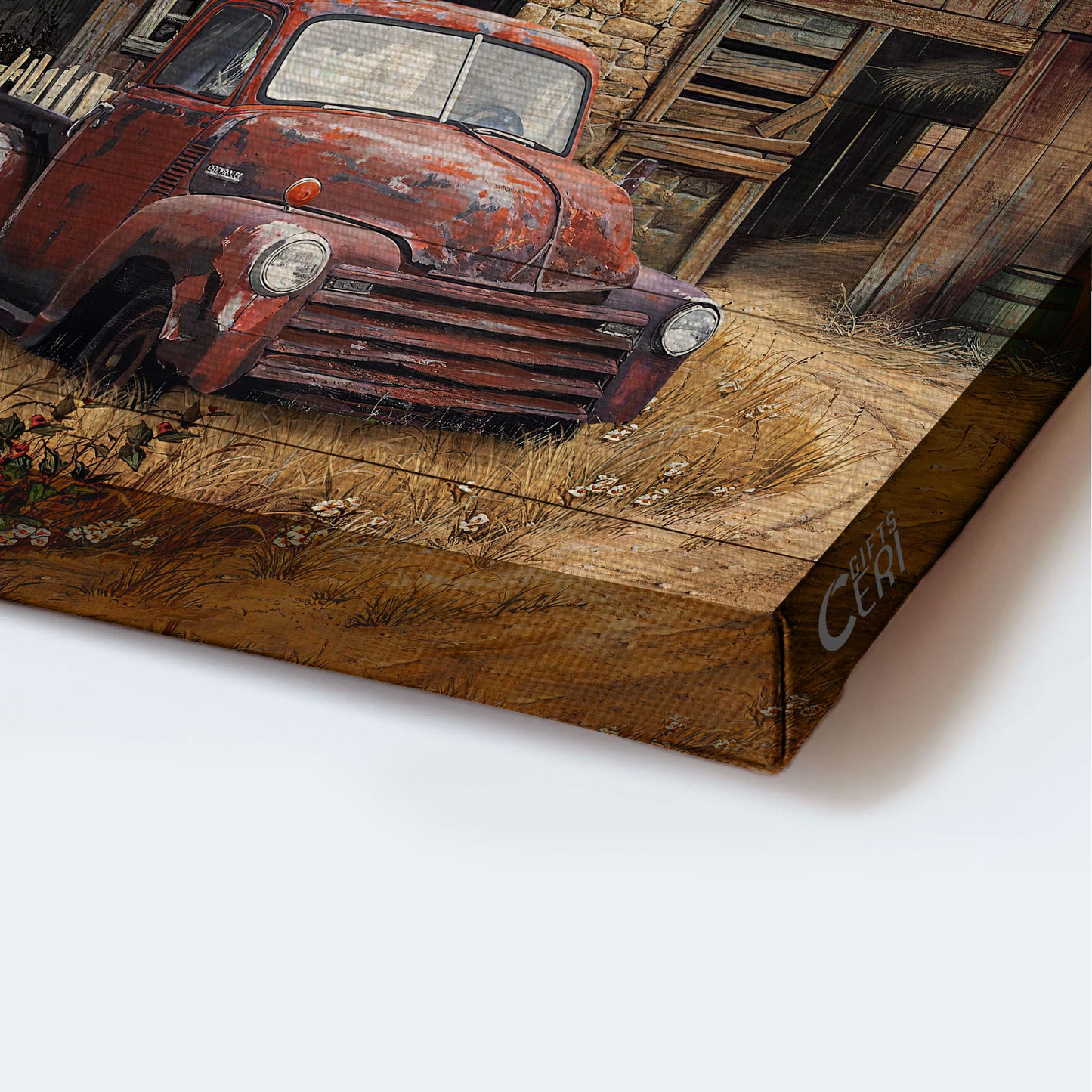 Jesus Landscape Canvas - Antique Ladybug Car, Old Farm, Sunflower Garden Landscape Canvas - Gift For Christian - Just Have Faith