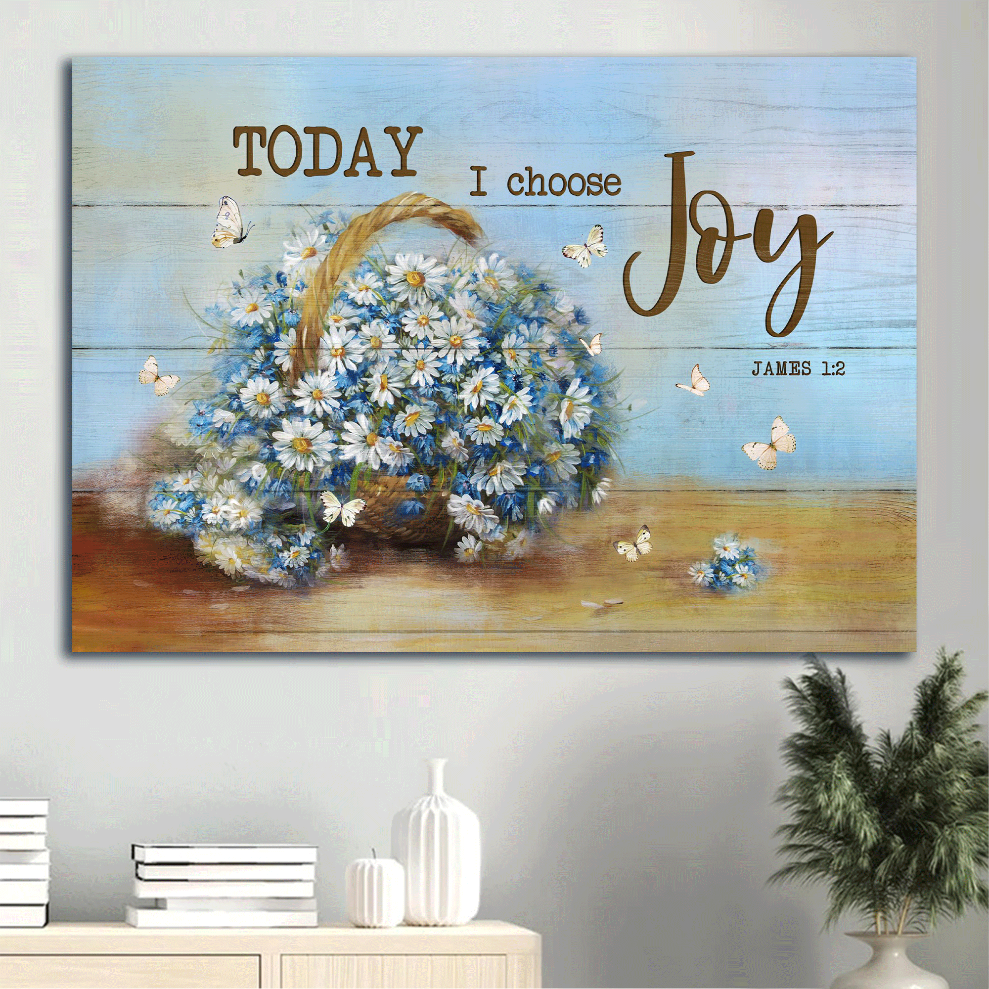 Jesus Landscape Canvas- Daisy, Butterfly, Bible verse canvas- Gift for Christian- Today I choose joy