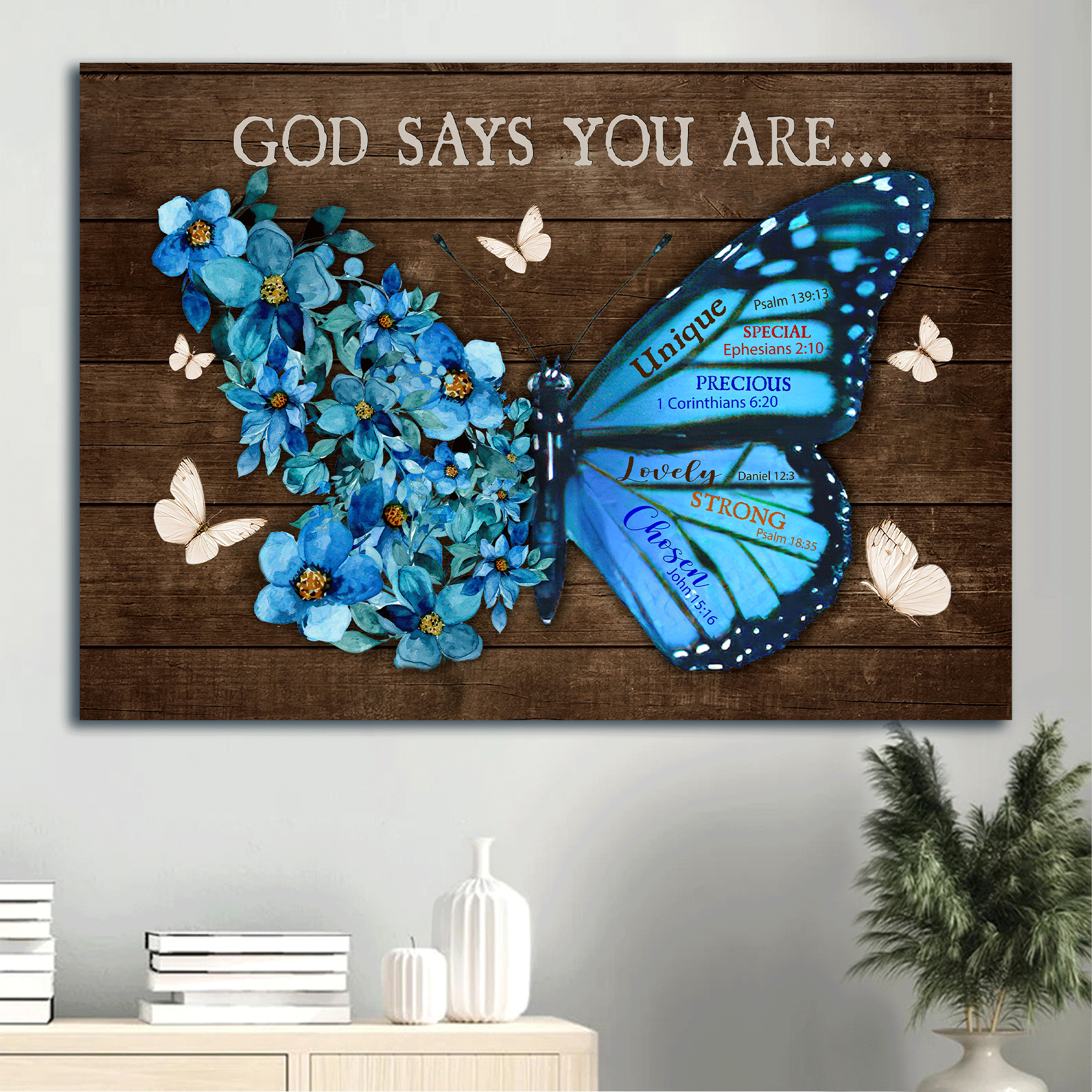 Jesus Landscape Canvas - Unique Butterfly, Blue Flower Garden Canvas - Gift For Christian -  God Says You Are Unique Canvas