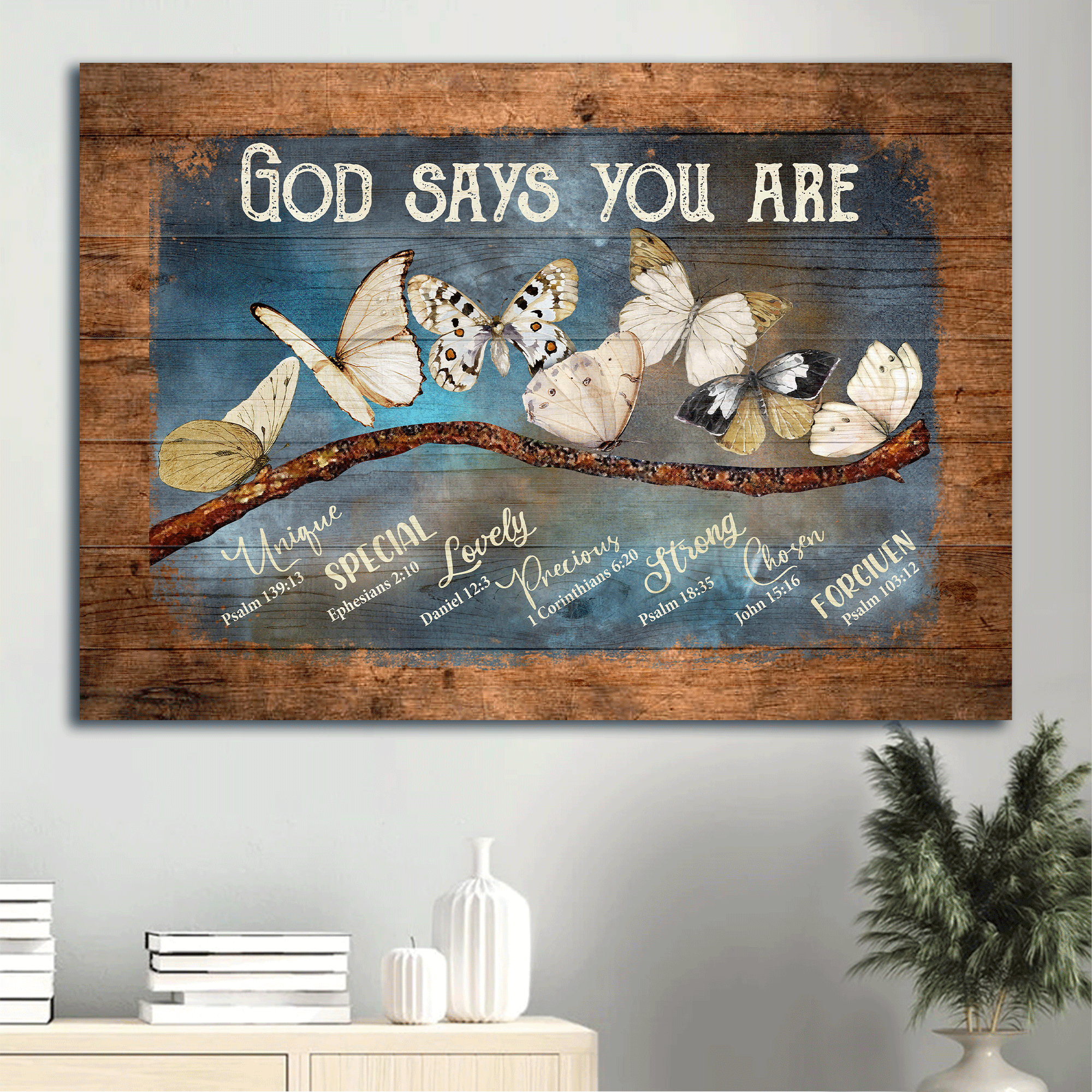 Jesus Landscape Canvas - White Butterfly, Bough Canvas - Gift For Christian - God Says You Are Amazing Canvas