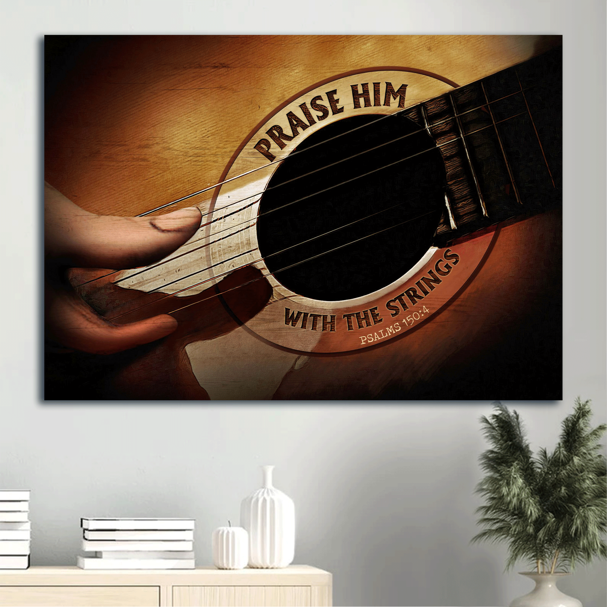 Jesus Landscape Canvas - Jesus hand, Playing guitar, Praise him with strings Landscape Canvas - Gift For Christian Landscape Canvas