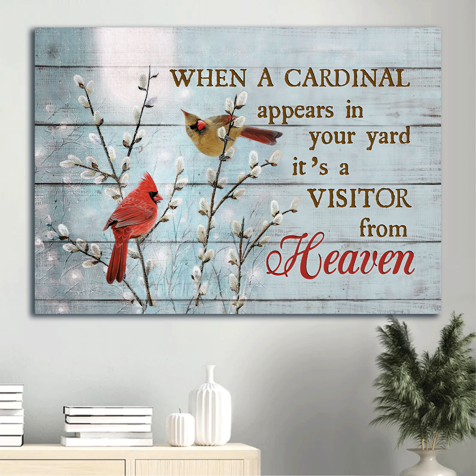 Jesus Landscape Canvas- Baby Flower, Cardinal Painting, Couple Cardinal Canvas- Gift For Christian- When A Cardinal Appears In Your Yard