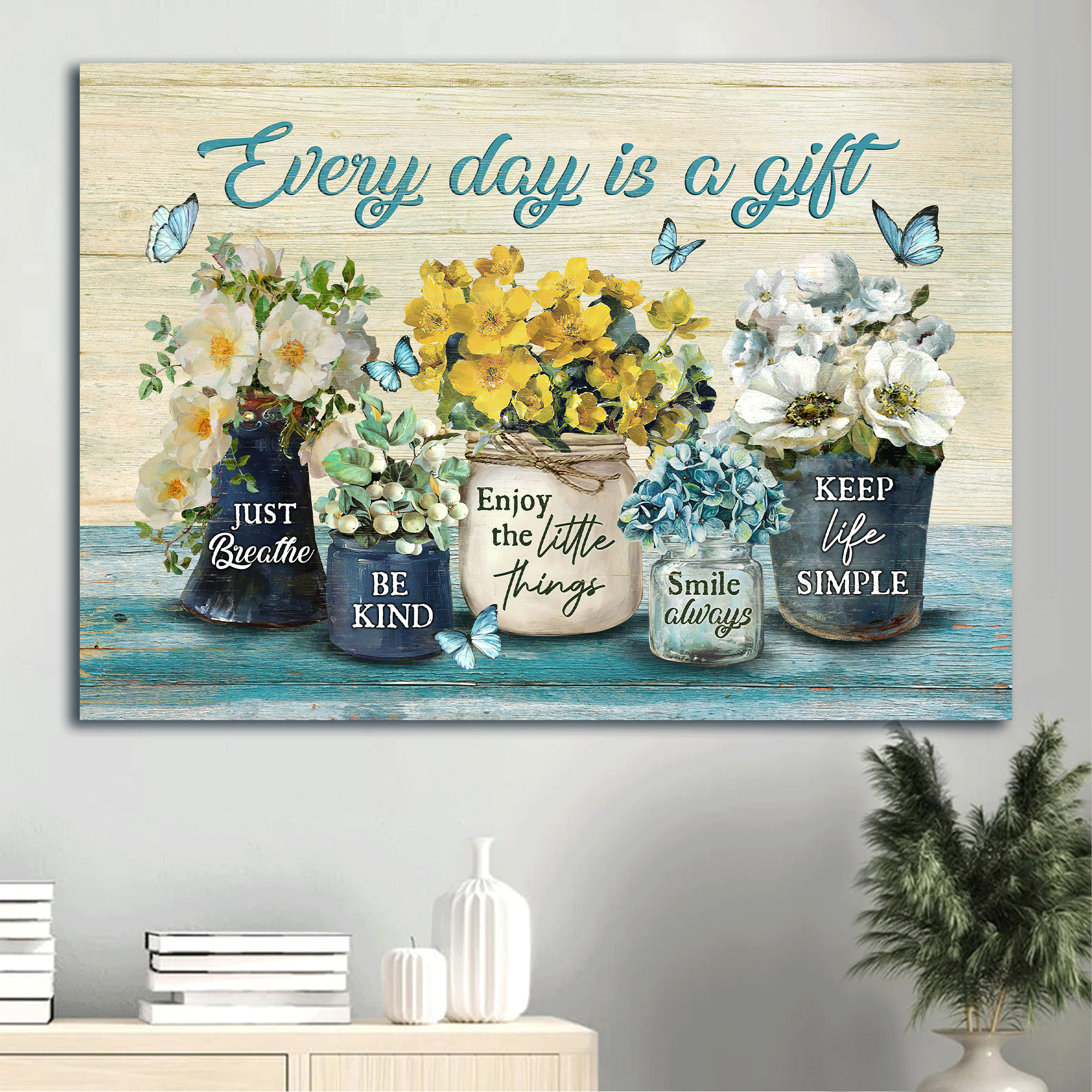 Jesus Landscape Canvas - Vintage Flower, Vintage Painting Canvas - Gift For Christian - Every Day Is A Gift Canvas