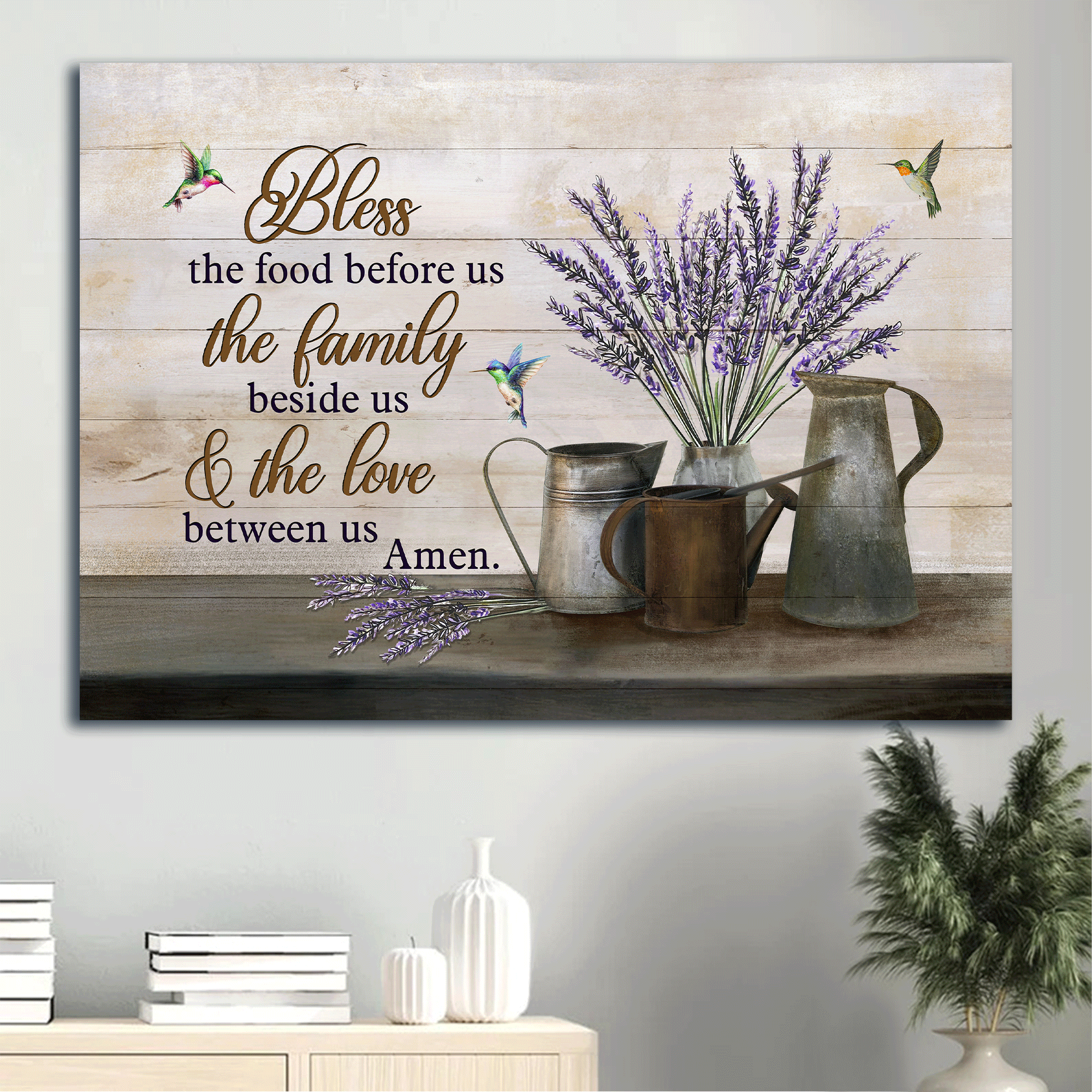 Jesus Landscape Canvas - Lavender, hummingbird Canvas - Gift For Christian - Bless the food before us Landscape Canvas