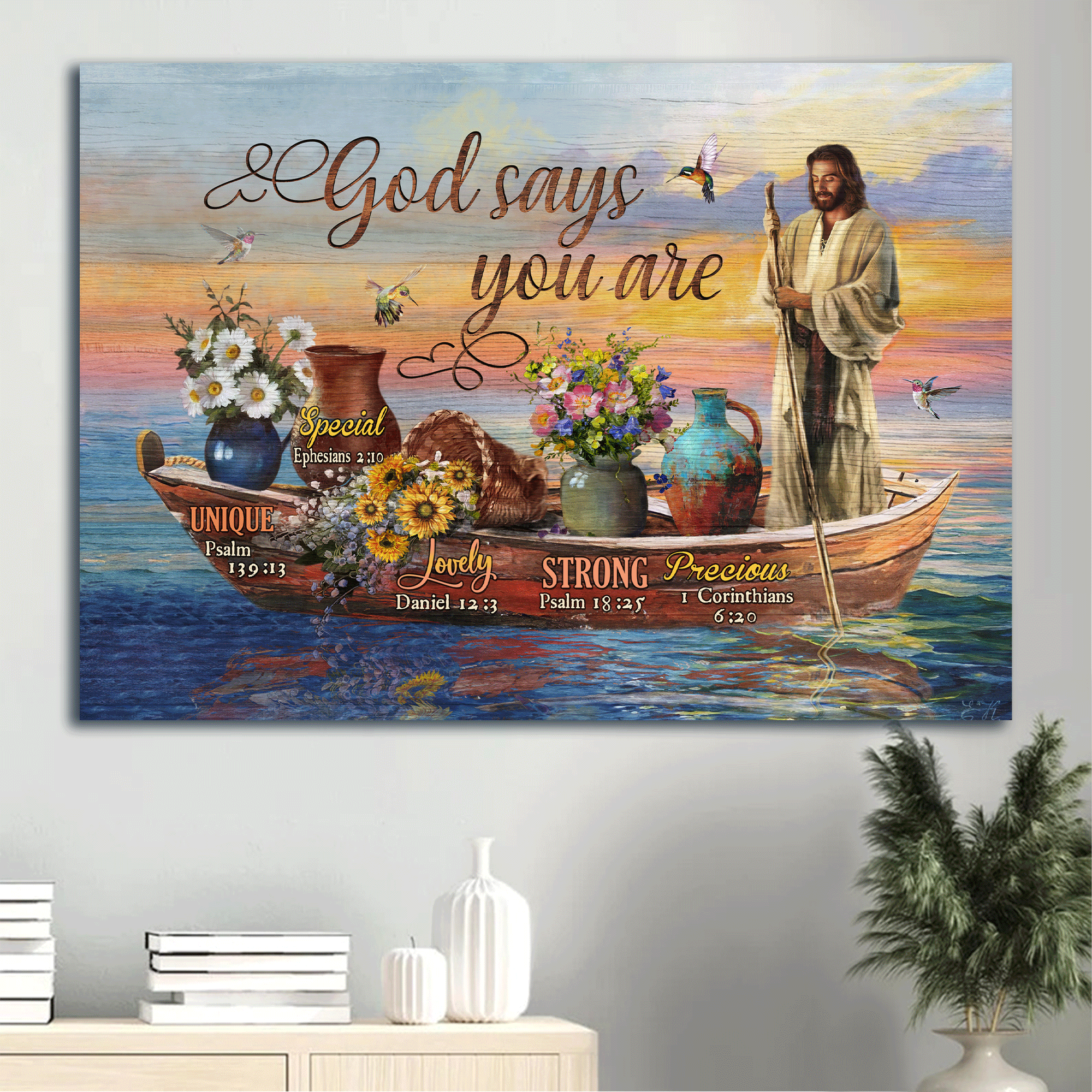 Jesus Landscape Canvas - Beautiful sunset, Sweet heart, Hummingbird Landscape Canvas - Gift For Christian - Home is where love resides