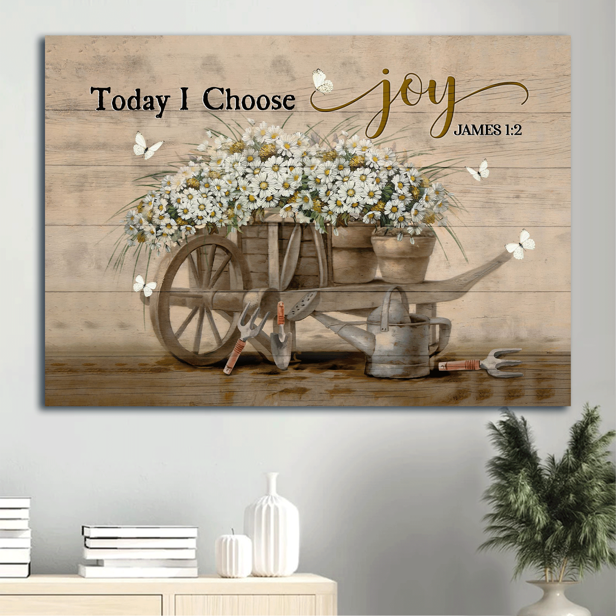 Jesus Landscape Canvas - Vintage Garden, Daisy Flower Canvas - Gift For Christian - Today I Choose Joy Canvas