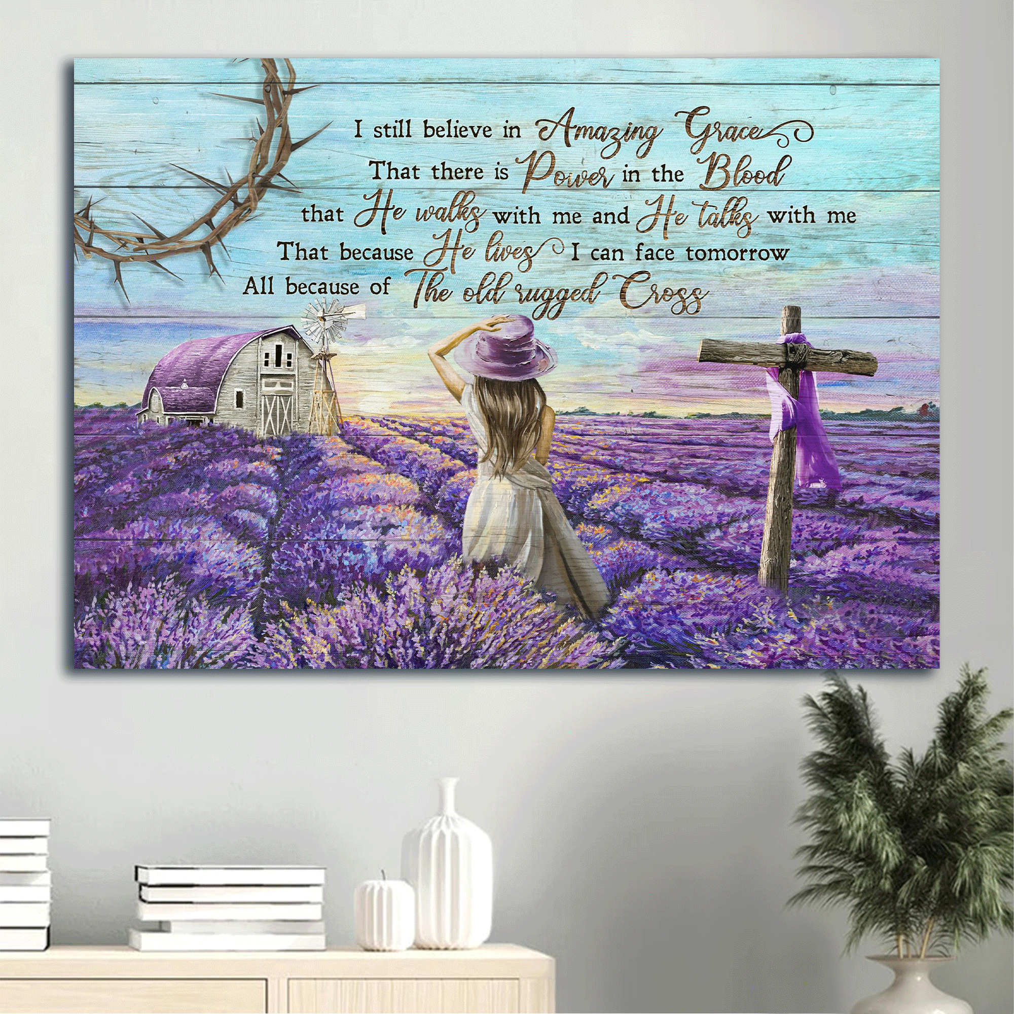 Jesus Landscape Canvas - Lavender field, Countryside landscape, Beautiful little girl Canvas - Gift For Christian - I still believe in amazing grace Landscape Canvas