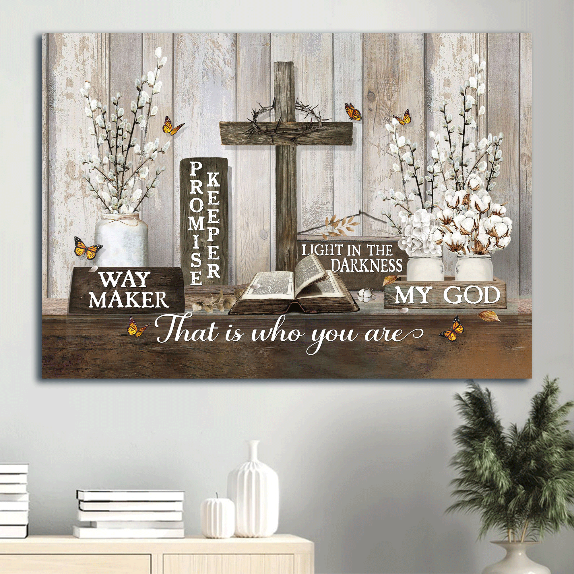 Jesus Landscape Canvas - The Bible, Vintage Painting, Wooden Cross, Pray To Jesus Canvas - Gift For Christian - Jesus Is The Light In The Darkness Canvas