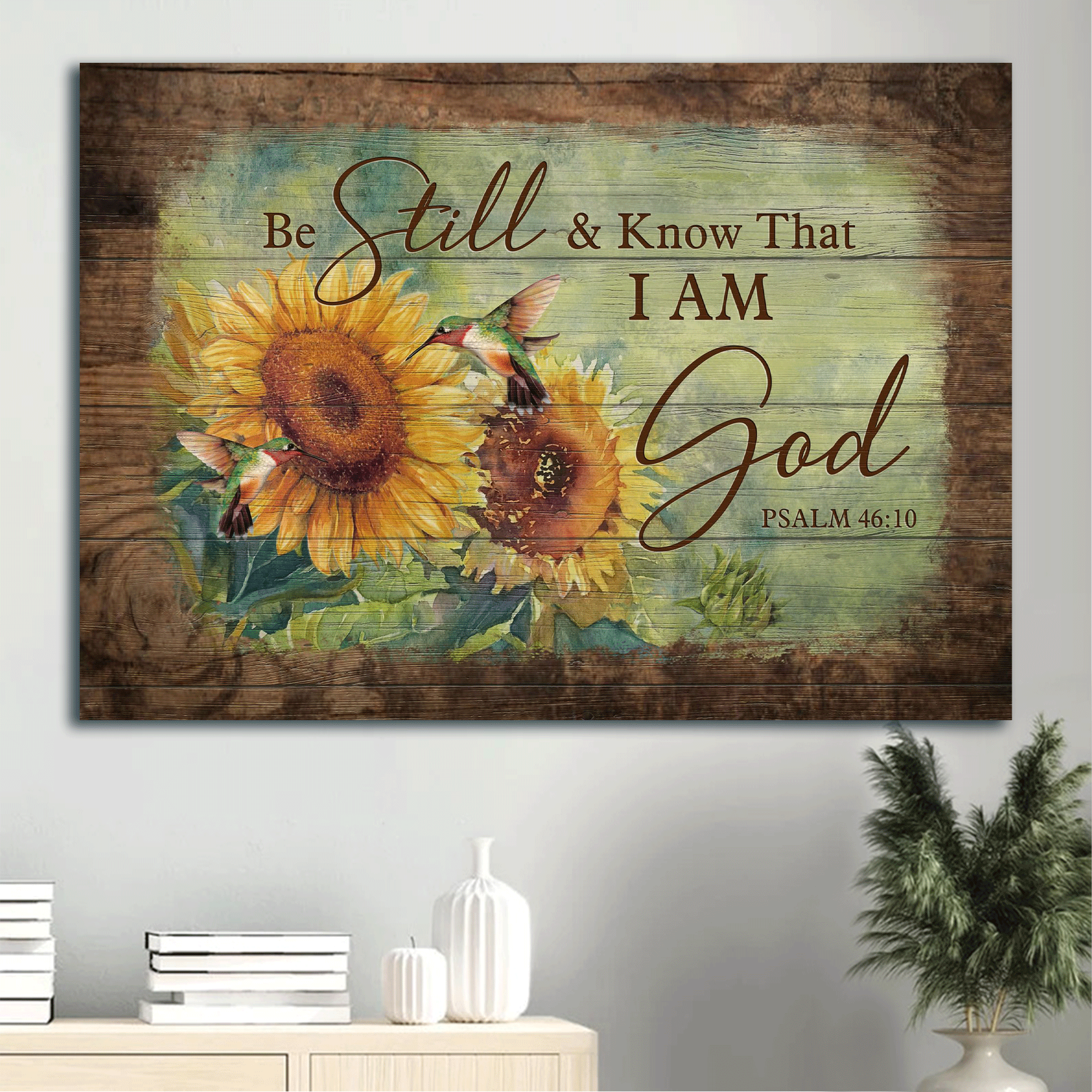 Jesus Landscape Canvas - Stunning Sunflower, Hummingbird Canvas - Gift For Christian - Be still and know that I am God Landscape Canvas